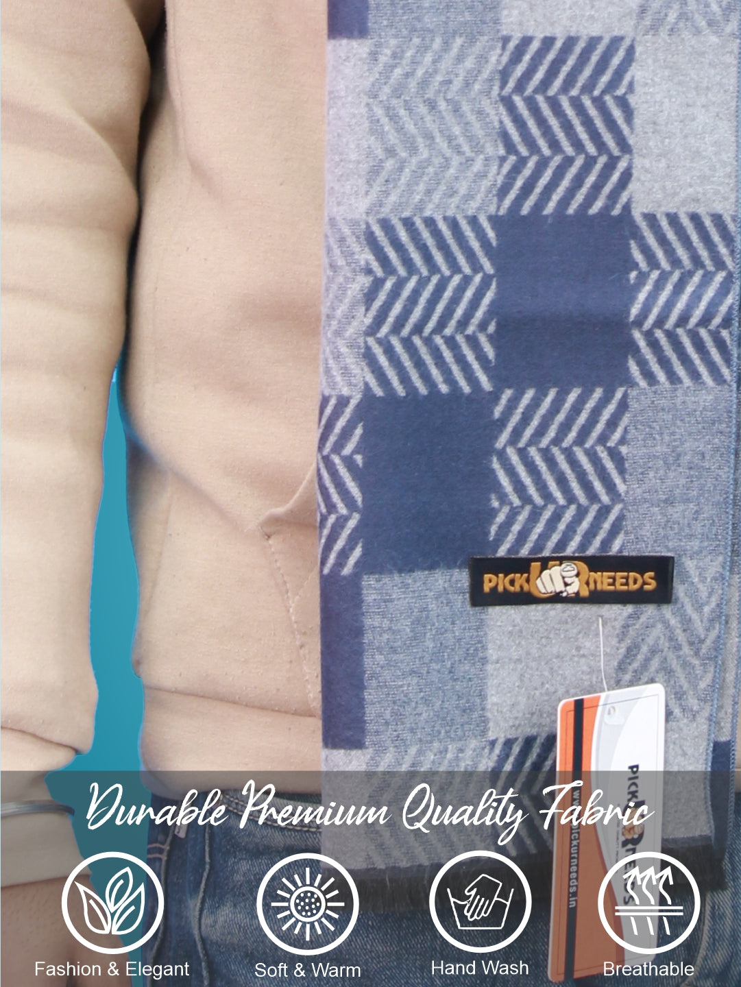 Pick Ur Needs Wool Blend Muffler for Men Soft Winter Scarf with Elegant Checks All-Day Comfort
