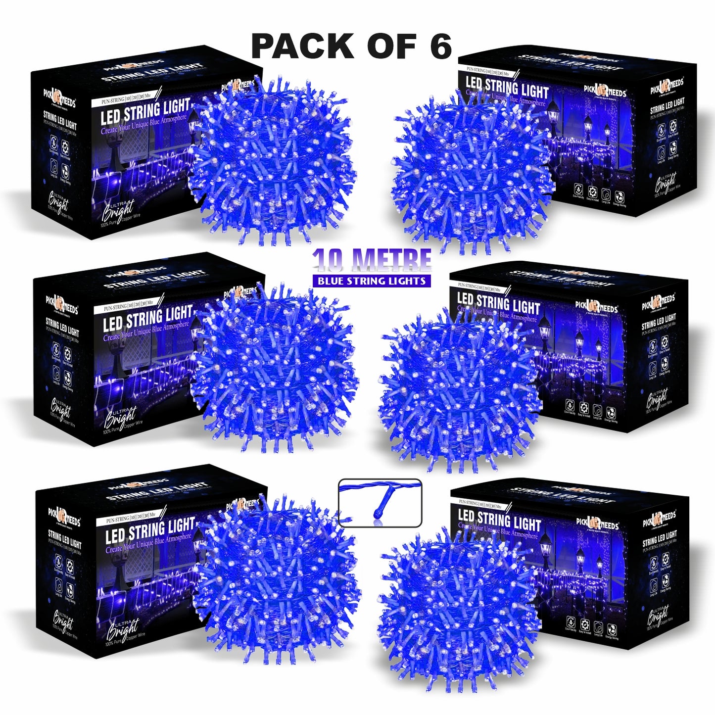 Pick Ur Needs 74 LEDs 10 m Blue Steady String Rice Lights
