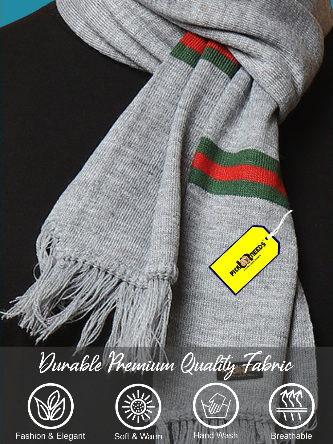 Pick Ur Needs Premium Woolen Muffler for Men Soft Warm Winter Scarf Stylish Striped Design Long & Comfortable Neck Wrap