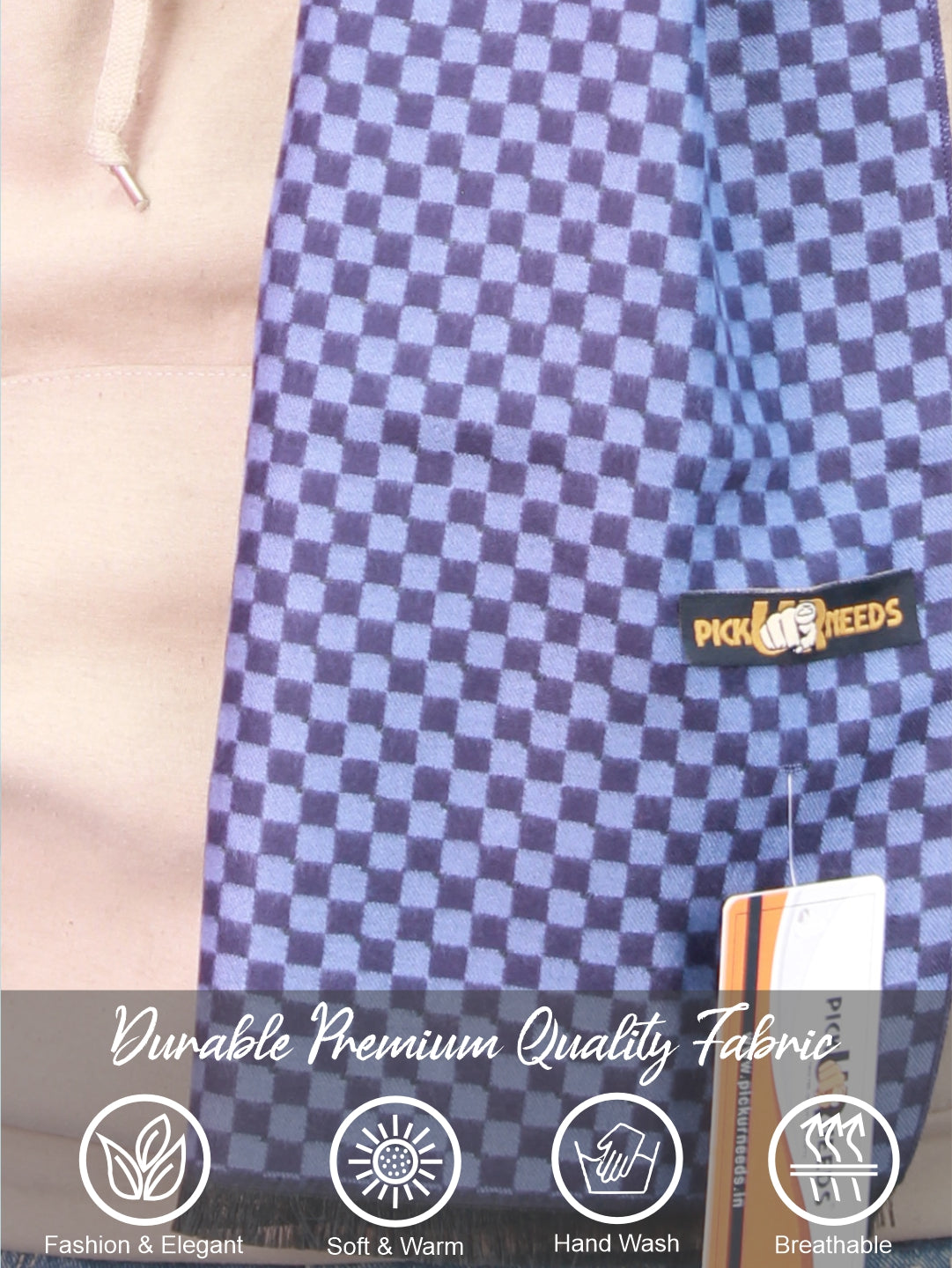 Pick Ur Needs Wool Blend Muffler for Men Soft Winter Scarf with Elegant Checks All-Day Comfort