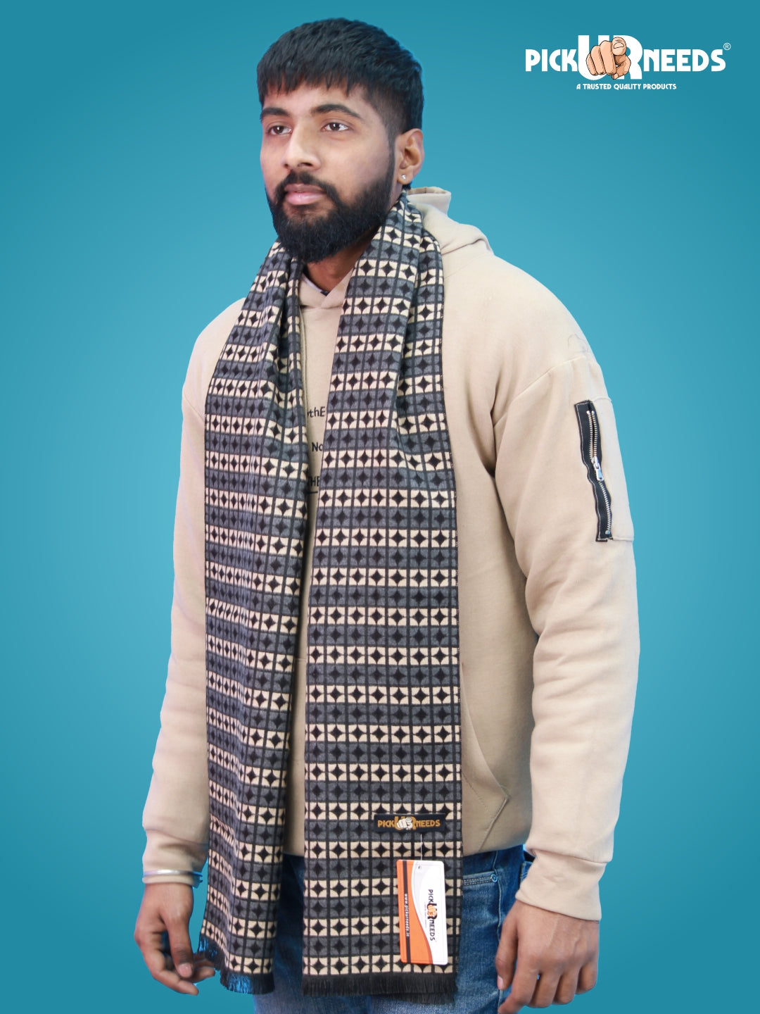 Pick Ur Needs Wool Blend Muffler for Men Soft Winter Scarf with Elegant Checks All-Day Comfort