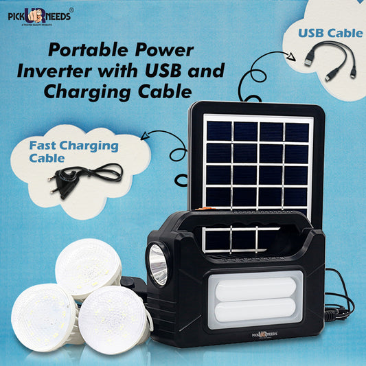 Pick Ur Needs Portable Solar Power Inverter 9W with 4000mAh Battery, USB Output, AC Charging & LED Lights Kit – Rechargeable Solar Generator for Home & Outdoor Use