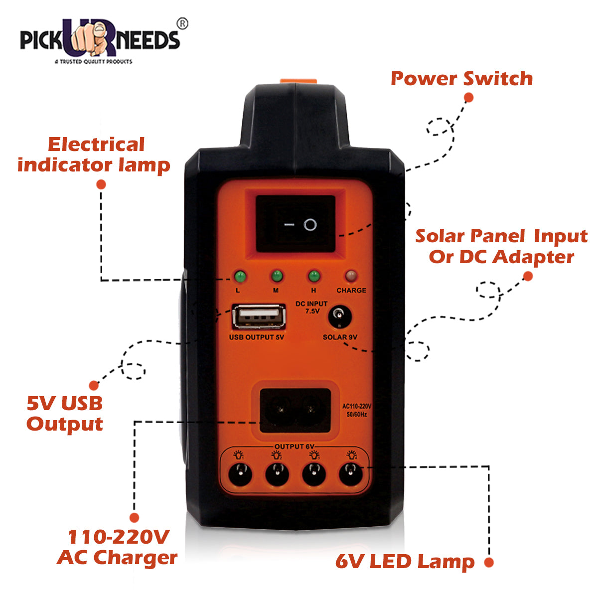 Pick Ur Needs Portable Solar Power Inverter 9W with 4000mAh Battery, USB Output, AC Charging & LED Lights Kit – Rechargeable Solar Generator for Home & Outdoor Use