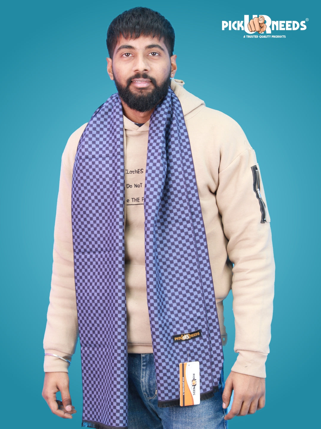 Pick Ur Needs Wool Blend Muffler for Men Soft Winter Scarf with Elegant Checks All-Day Comfort