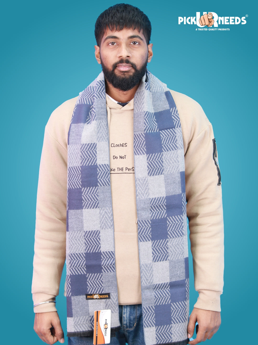Pick Ur Needs Wool Blend Muffler for Men Soft Winter Scarf with Elegant Checks All-Day Comfort