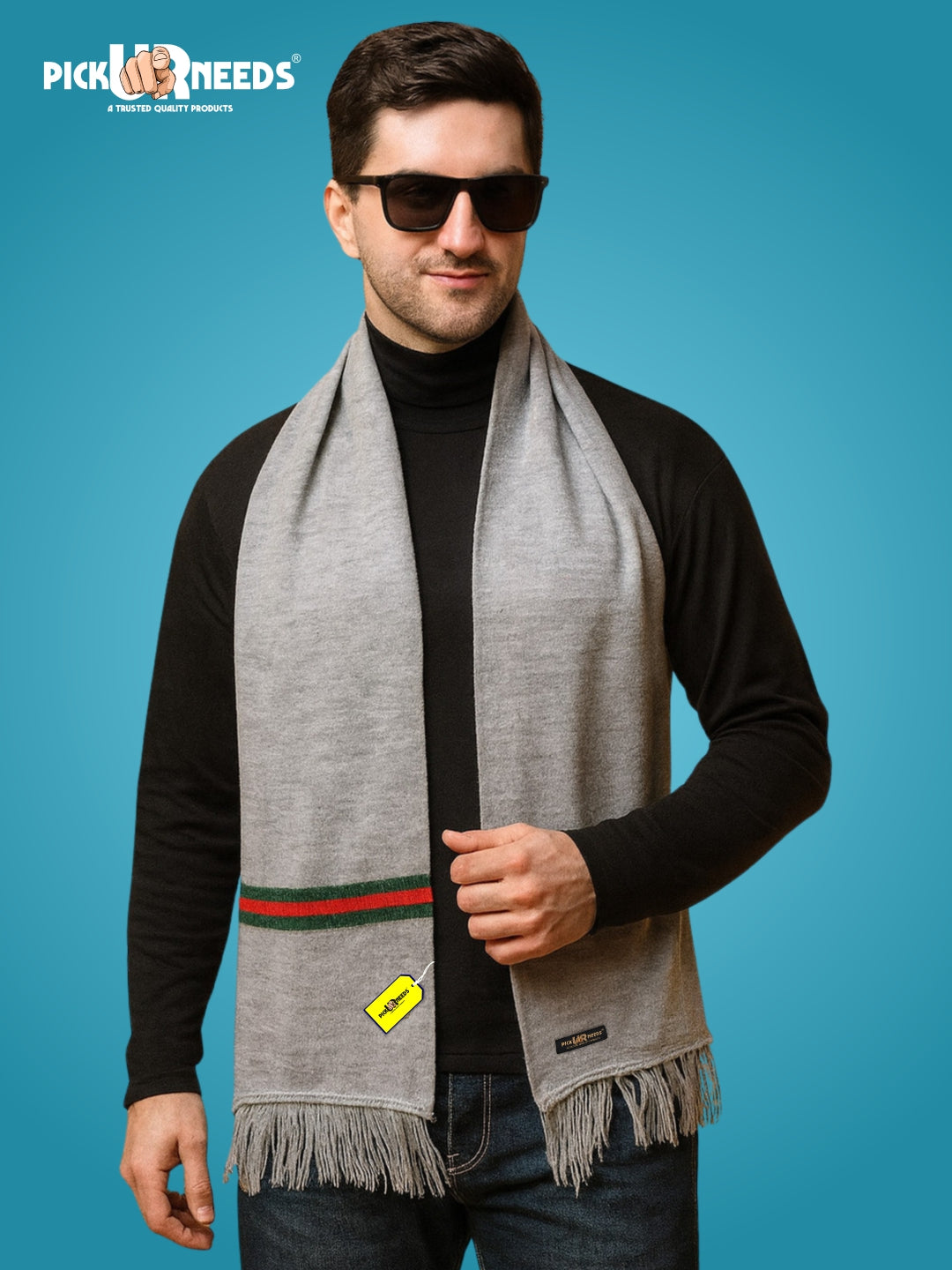 Pick Ur Needs Premium Woolen Muffler for Men Soft Warm Winter Scarf Stylish Striped Design Long & Comfortable Neck Wrap