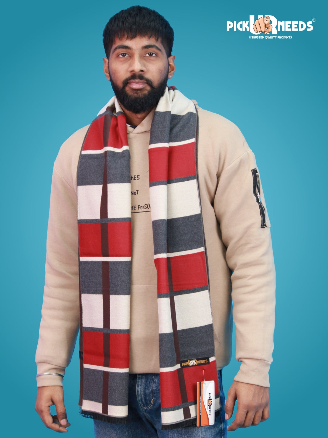 Pick Ur Needs Wool Blend Muffler for Men Soft Winter Scarf with Elegant Checks All-Day Comfort