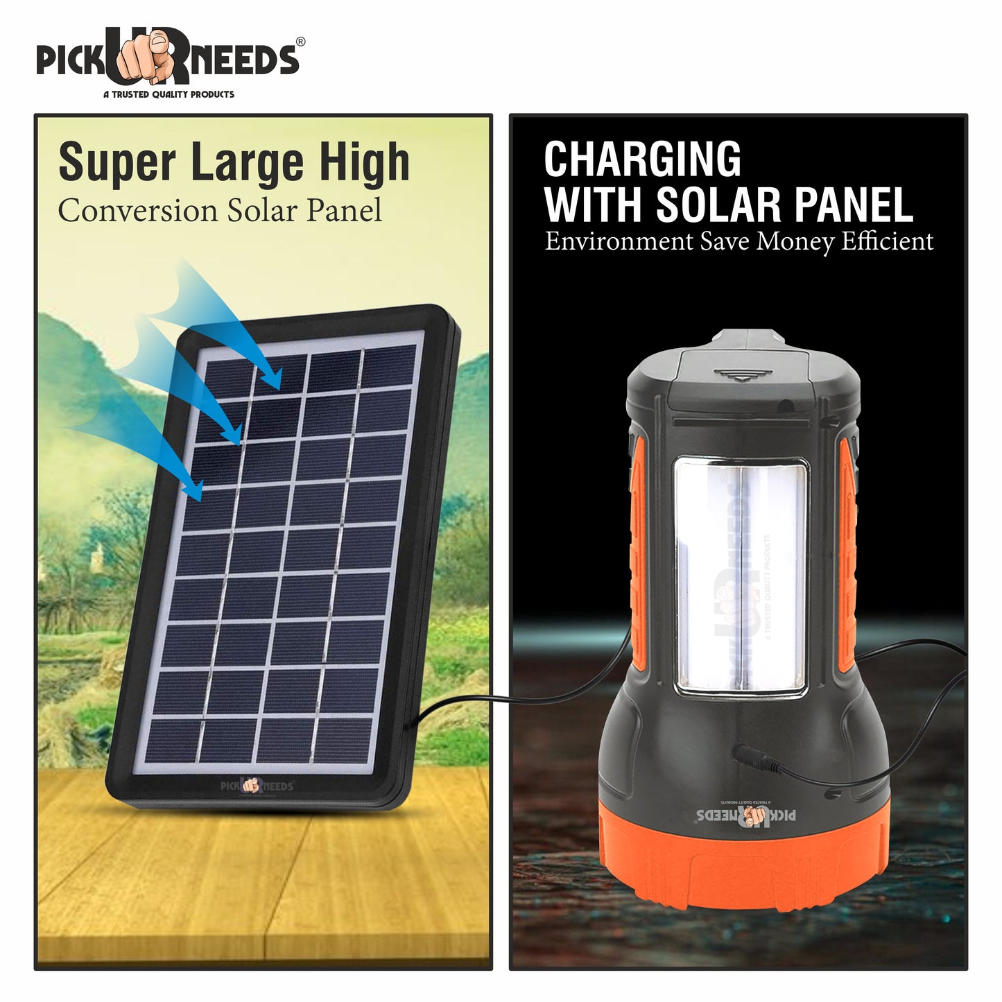 Pick Ur Needs 50W Solar Rechargeable Long Range Search Light + 2 Side Extra Bright Tube 6 hrs Torch Emergency Light