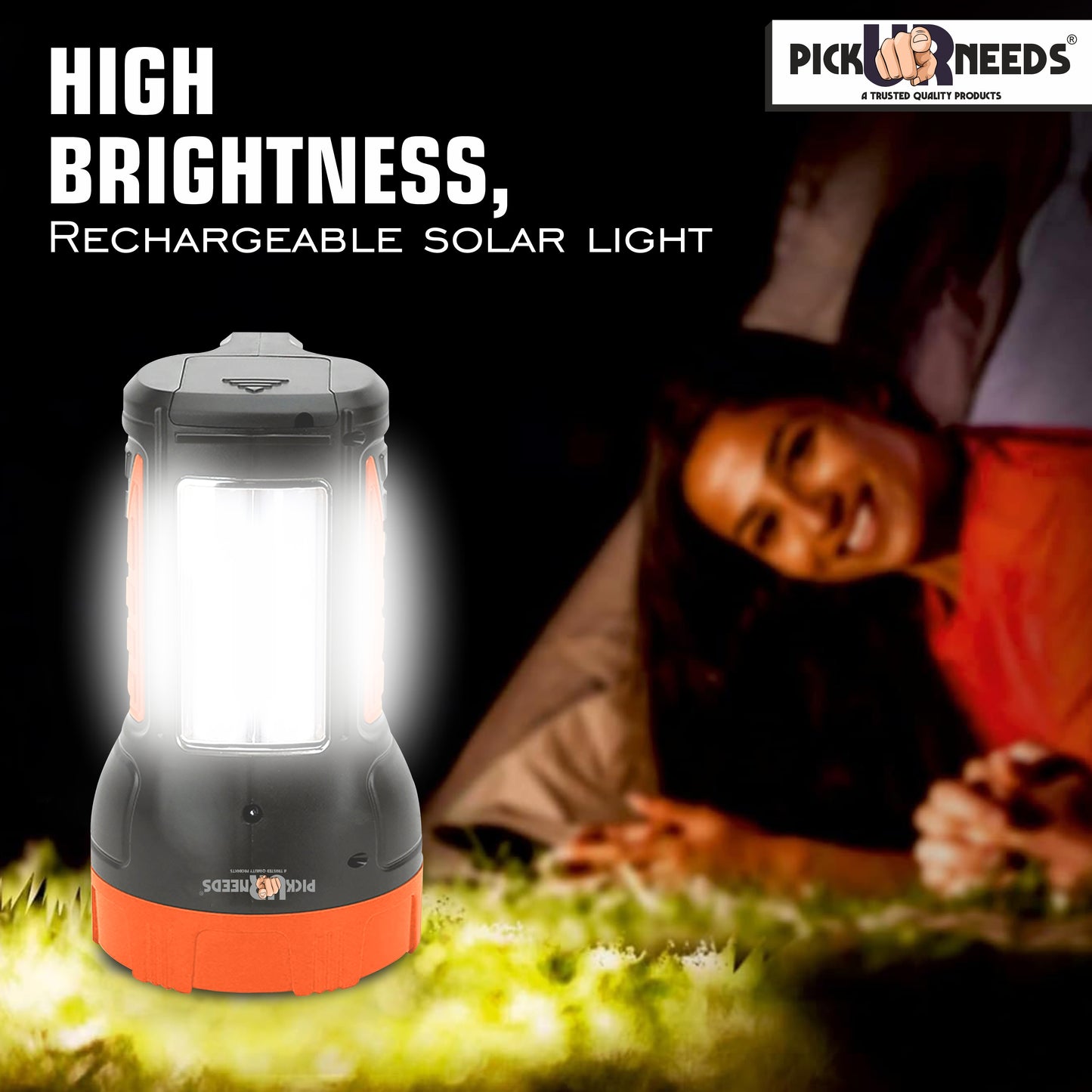 Pick Ur Needs 50W Solar Rechargeable Long Range Search Light + 2 Side Extra Bright Tube 6 hrs Torch Emergency Light