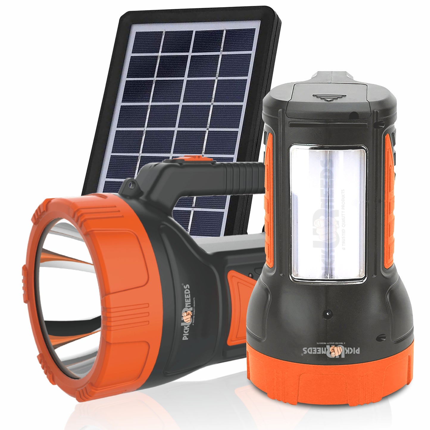 Pick Ur Needs 50W Solar Rechargeable Long Range Search Light + 2 Side Extra Bright Tube 6 hrs Torch Emergency Light