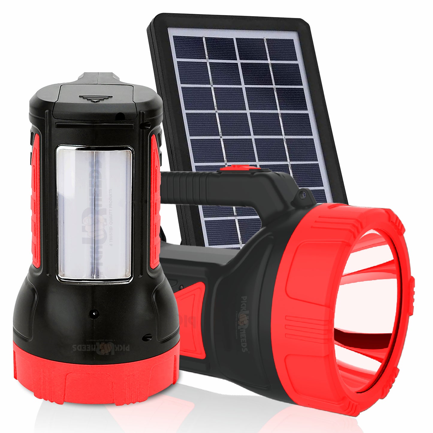 Pick Ur Needs 50W Solar Rechargeable Long Range Search Light + 2 Side Extra Bright Tube 6 hrs Torch Emergency Light