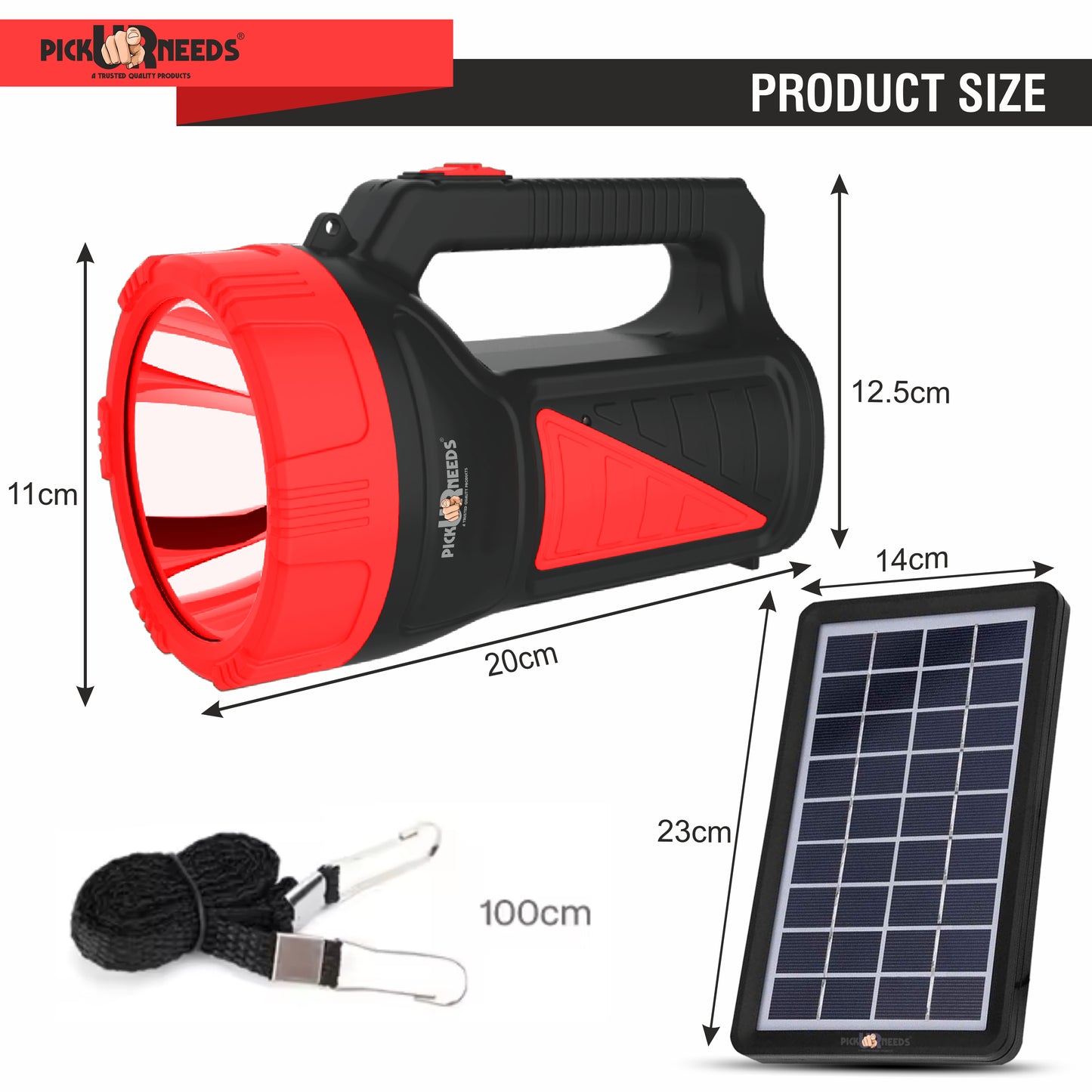 Pick Ur Needs 50W Solar Rechargeable Long Range Search Light + 2 Side Extra Bright Tube 6 hrs Torch Emergency Light