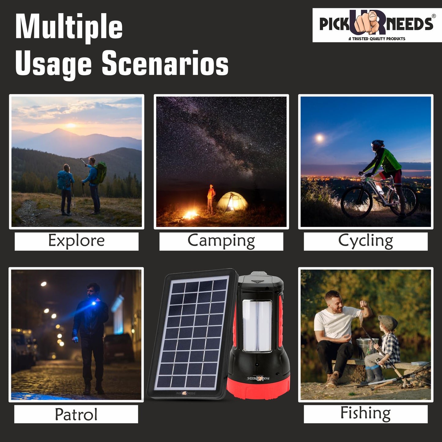 Pick Ur Needs 50W Solar Rechargeable Long Range Search Light + 2 Side Extra Bright Tube 6 hrs Torch Emergency Light