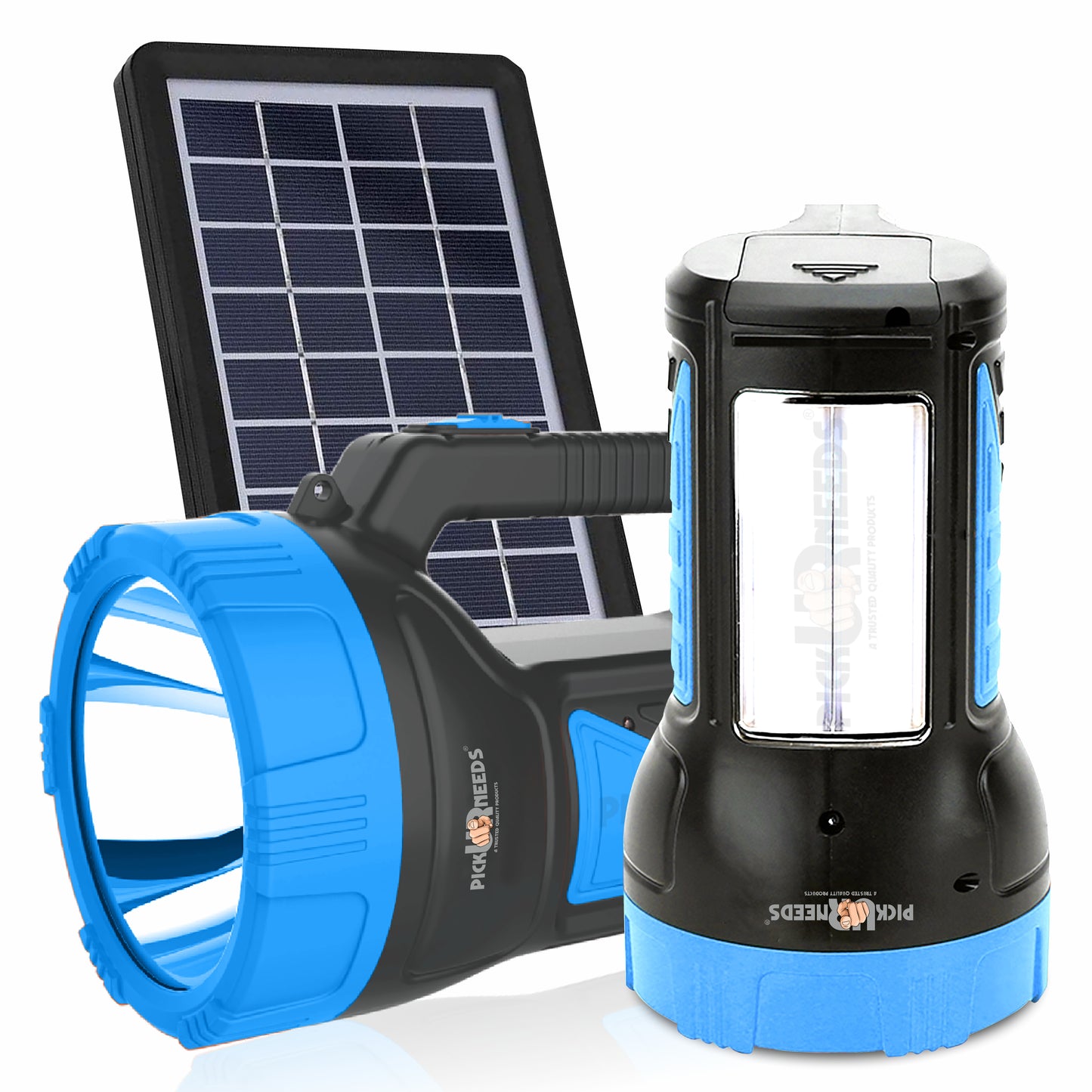 Pick Ur Needs 50W Solar Rechargeable Long Range Torch With 2 Side Emergency Tube Light 6 hrs Torch Emergency Light