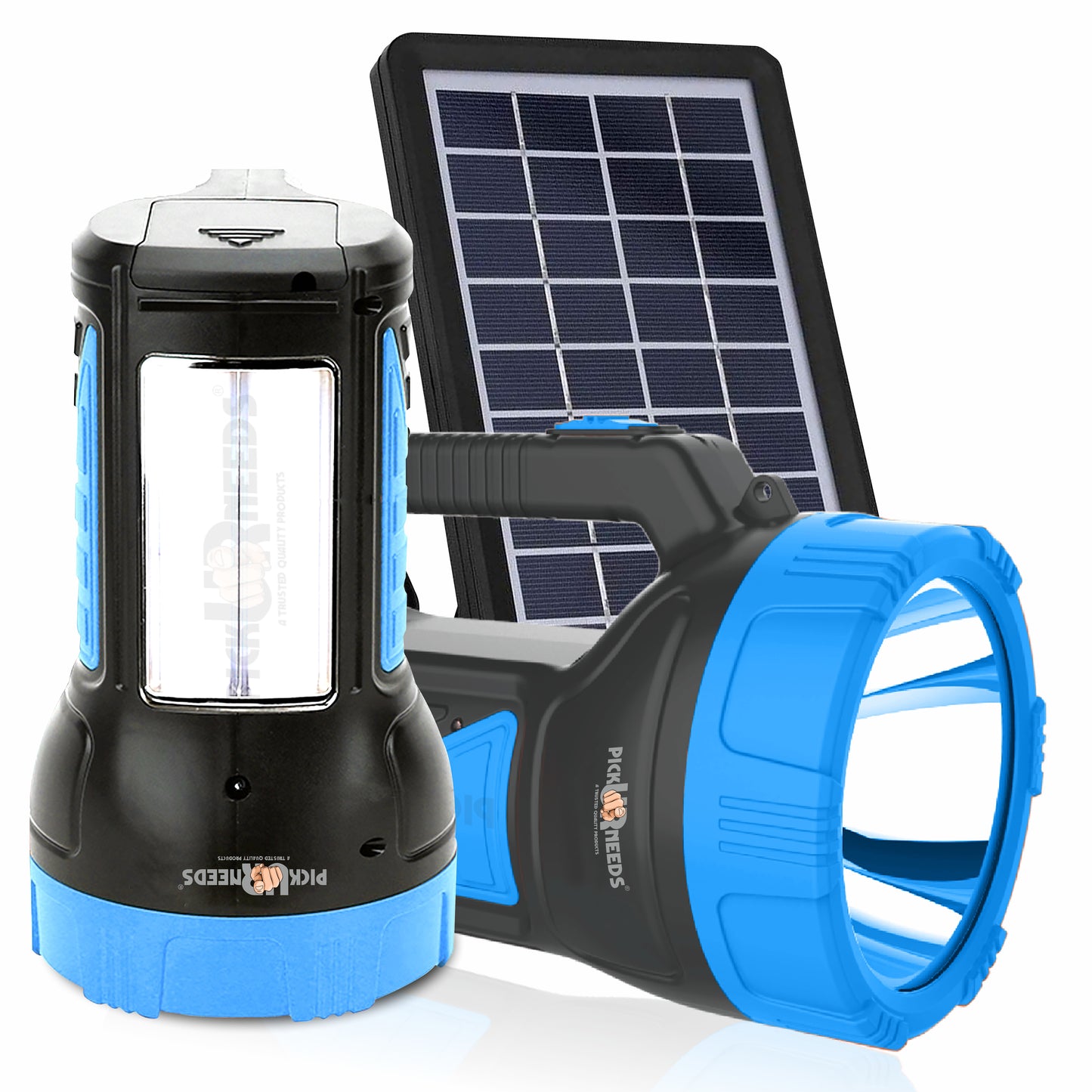 Pick Ur Needs 50W Solar Rechargeable Long Range Search Light + 2 Side Extra Bright Tube 6 hrs Torch Emergency Light