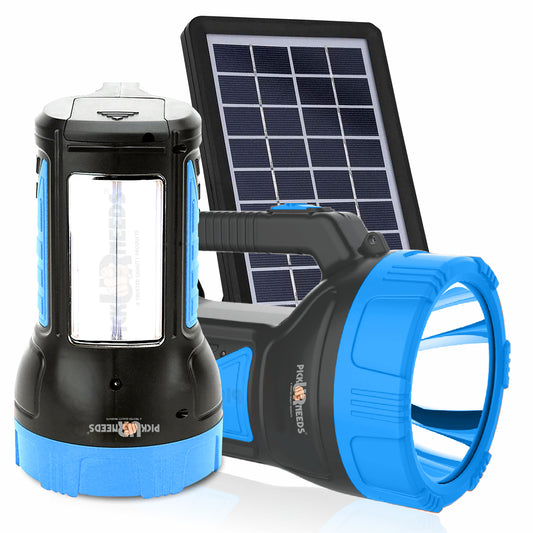Pick Ur Needs 50W Solar Rechargeable Long Range Search Light + 2 Side Extra Bright Tube 6 hrs Torch Emergency Light