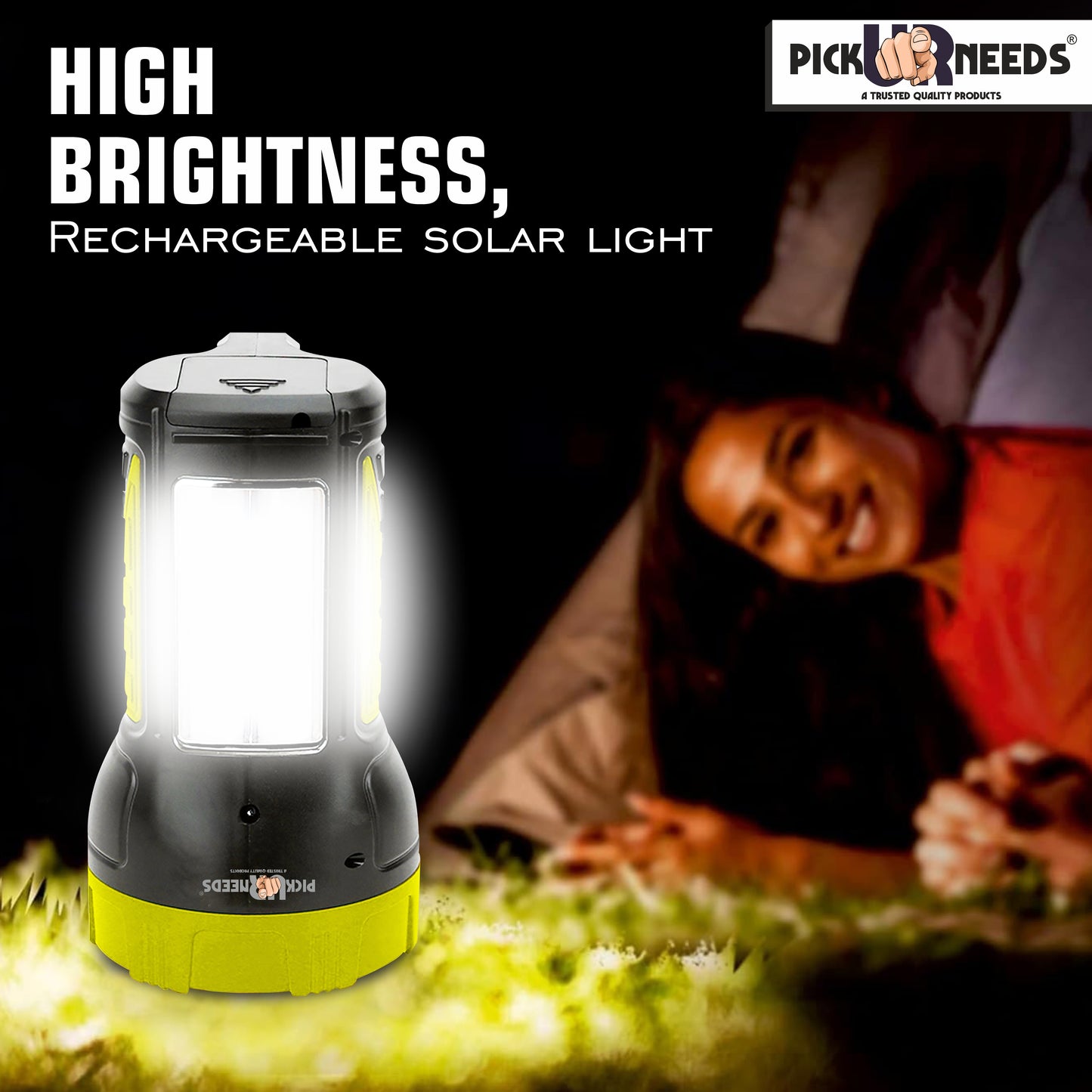 Pick Ur Needs 50W Solar Rechargeable Long Range Search Light + 2 Side Extra Bright Tube 6 hrs Torch Emergency Light
