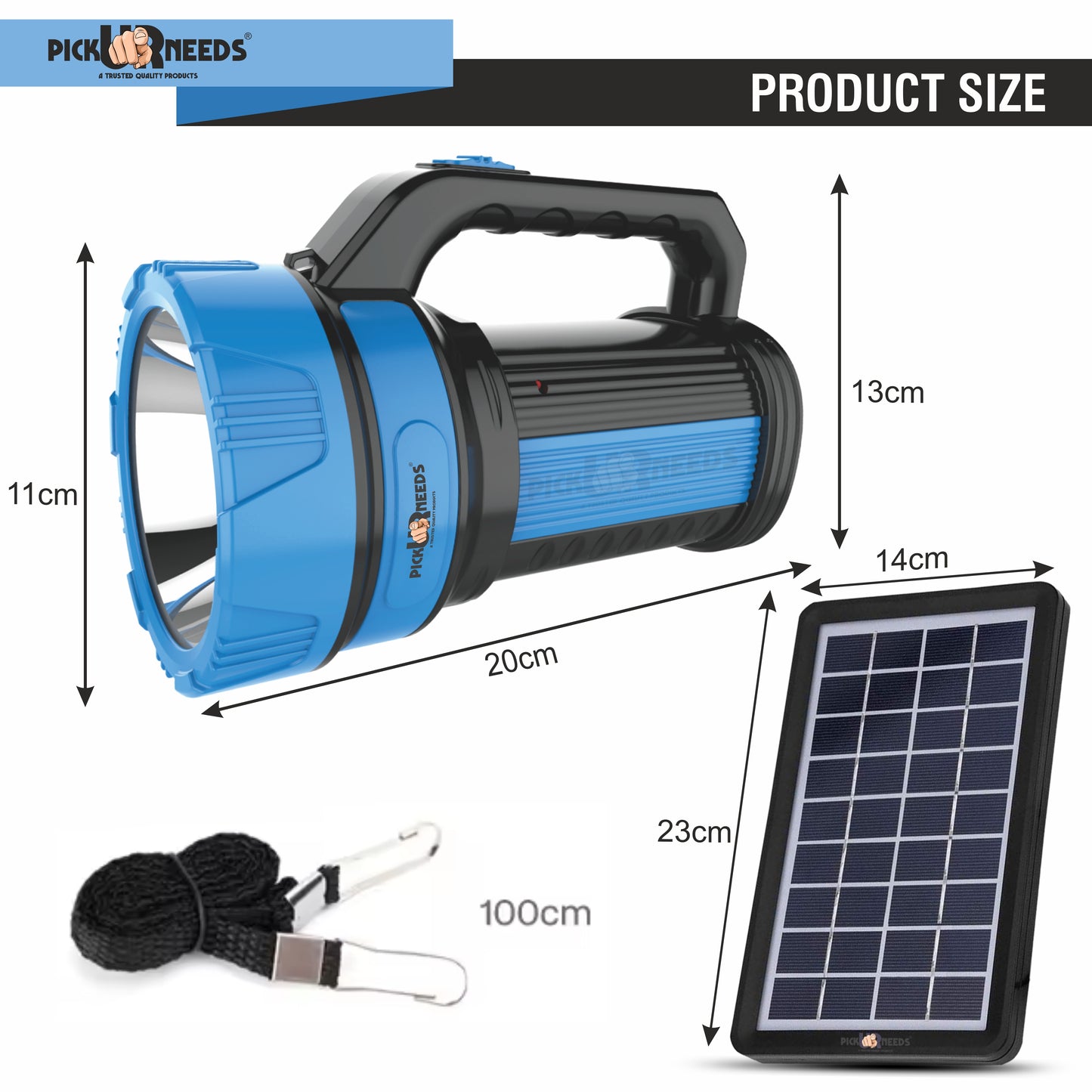 Pick Ur Needs 50W Solar Rechargeable Long Range Torch With 2 Side Emergency Tube Light 6 hrs Torch Emergency Light