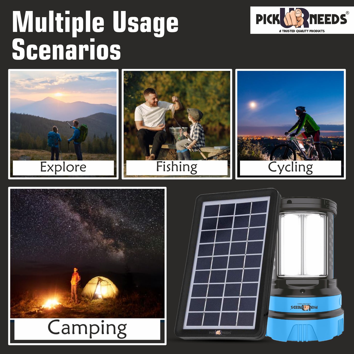 Pick Ur Needs 50W Solar Rechargeable Long Range Torch With 2 Side Emergency Tube Light 6 hrs Torch Emergency Light