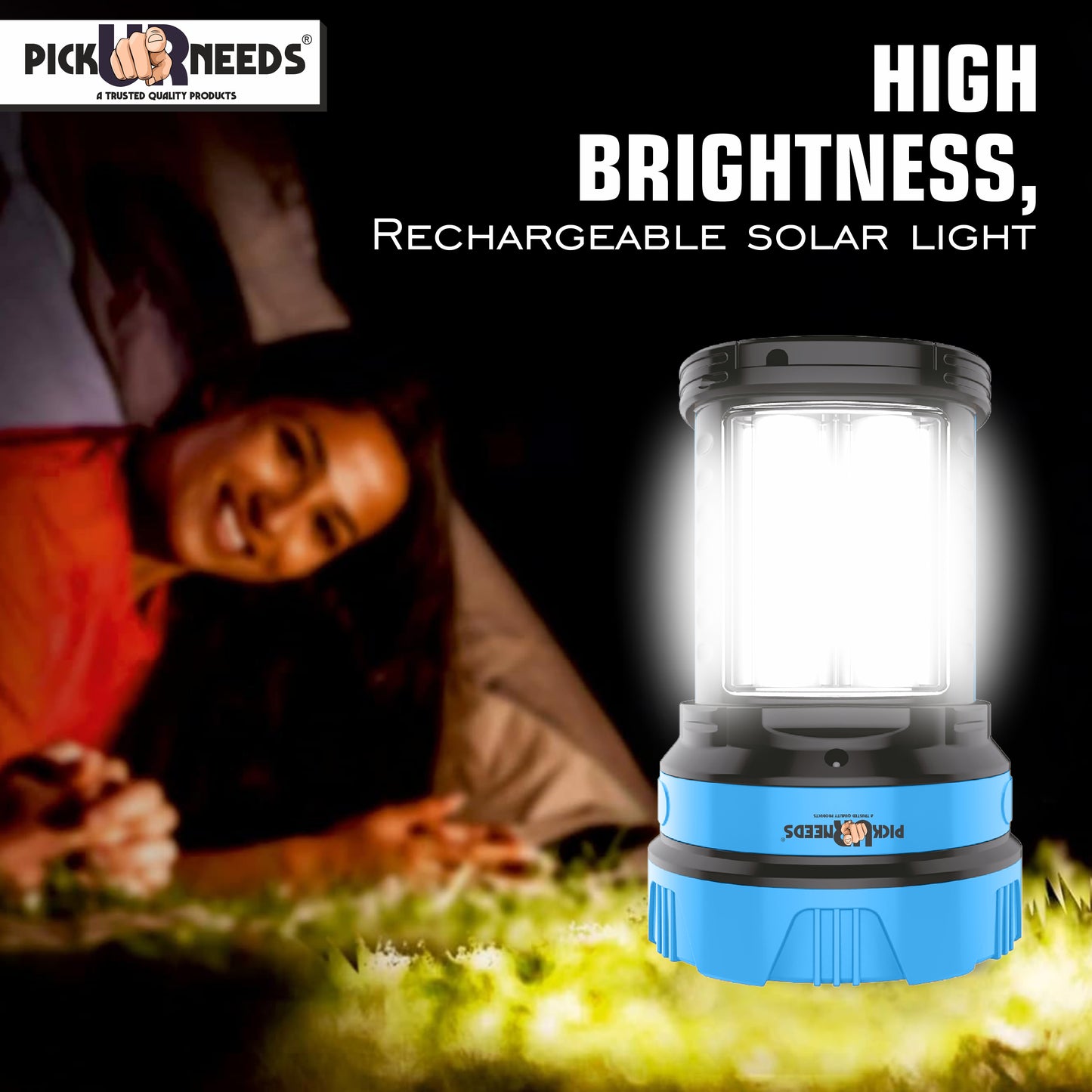 Pick Ur Needs 50W Solar Rechargeable Long Range Torch With 2 Side Emergency Tube Light 6 hrs Torch Emergency Light