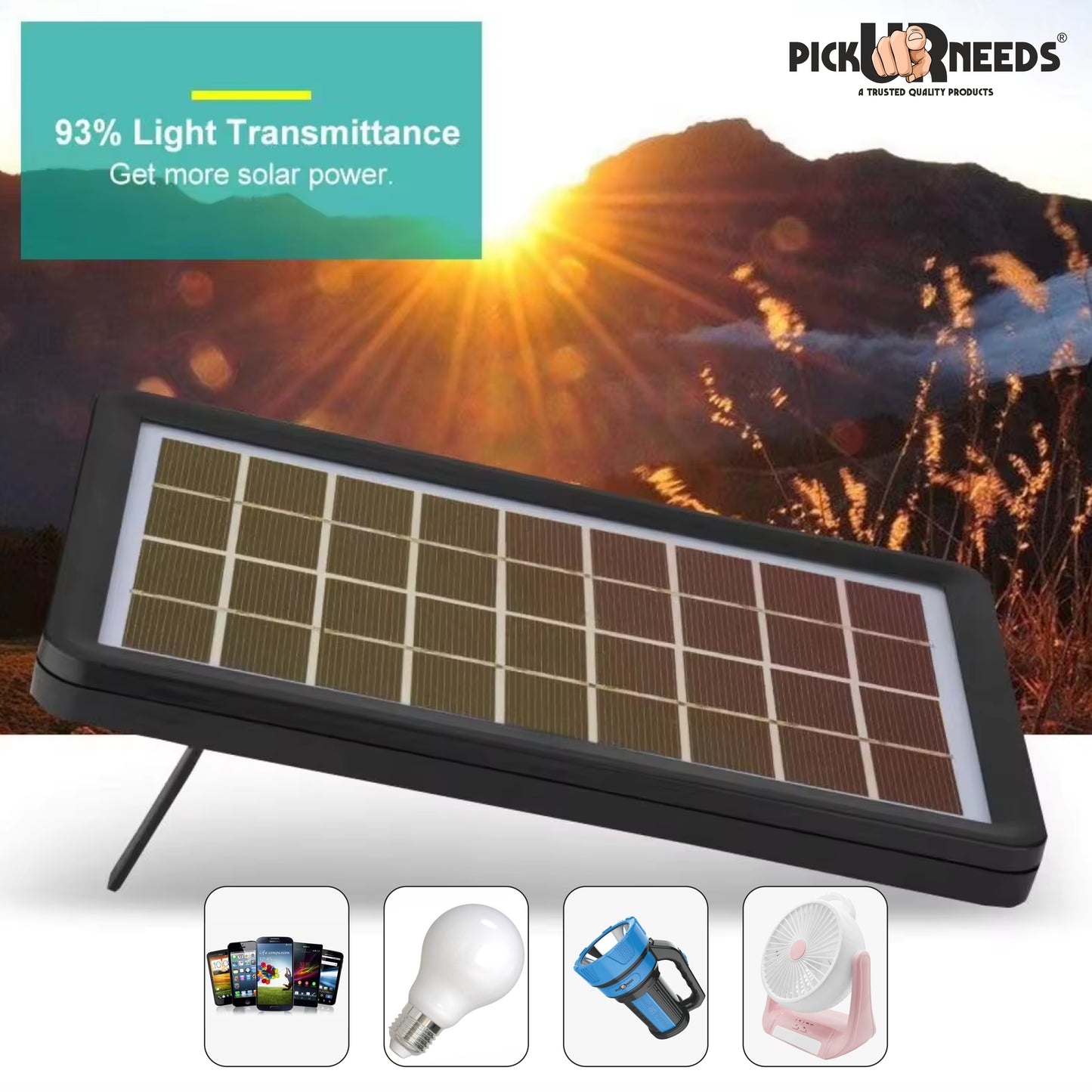 Pick Ur Needs 50W Solar Rechargeable Long Range Torch With 2 Side Emergency Tube Light 6 hrs Torch Emergency Light