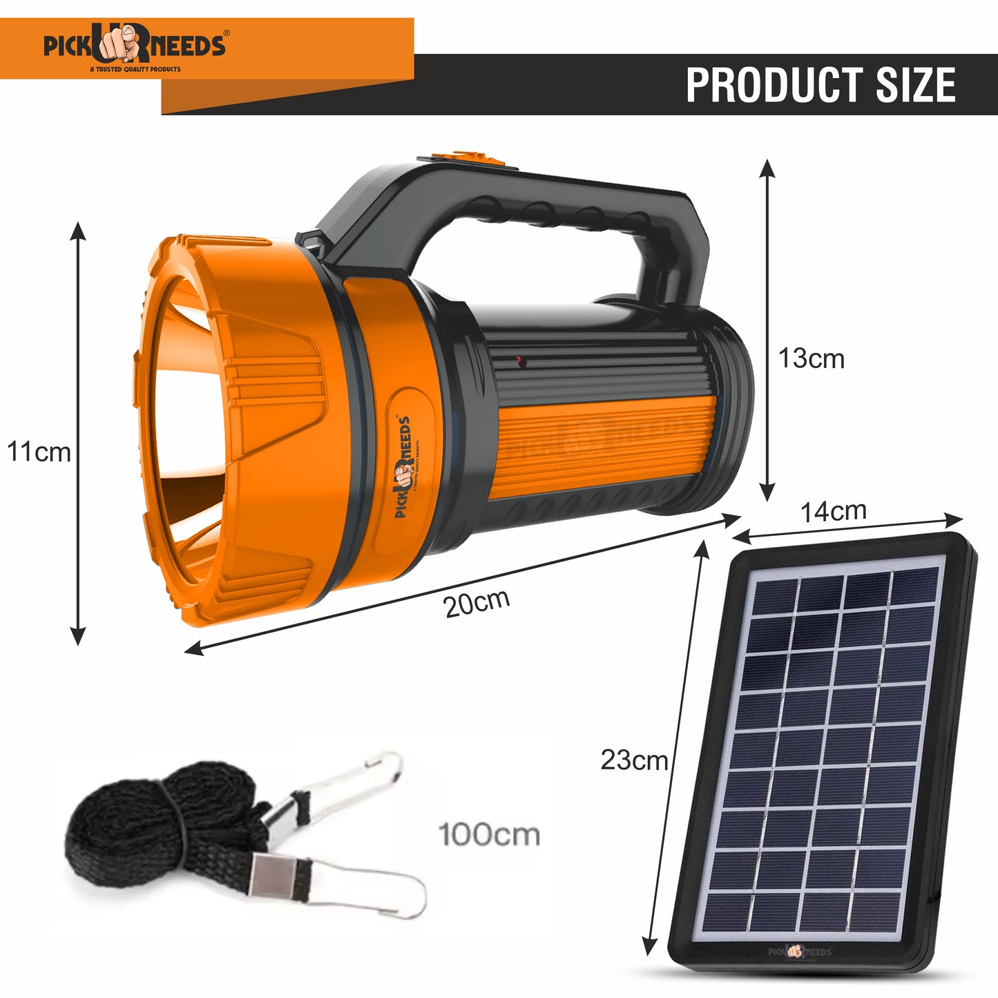 Pick Ur Needs 50W Solar Rechargeable Long Range Torch With 2 Side Emergency Tube Light 6 hrs Torch Emergency Light