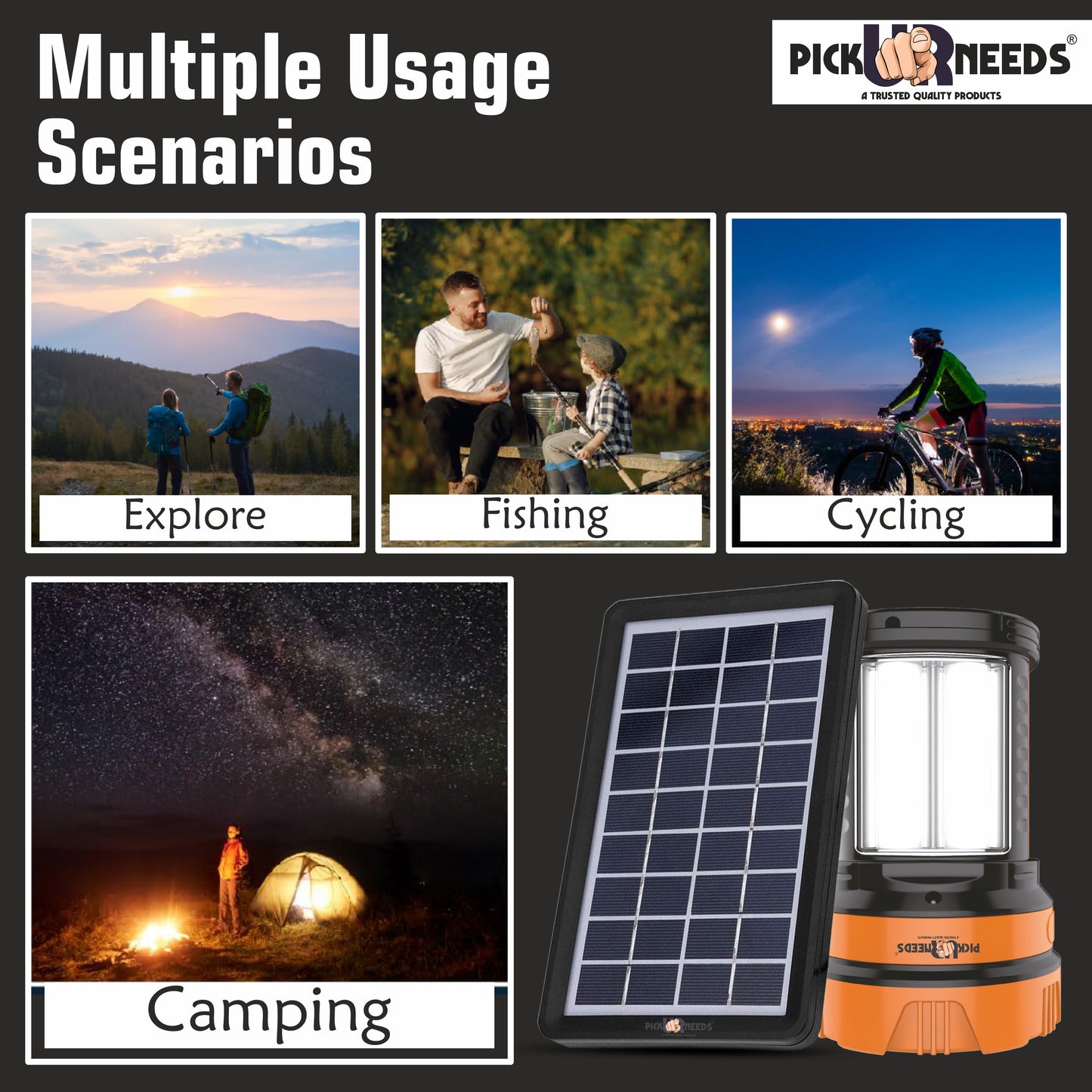 Pick Ur Needs 50W Solar Rechargeable Long Range Torch With 2 Side Emergency Tube Light 6 hrs Torch Emergency Light