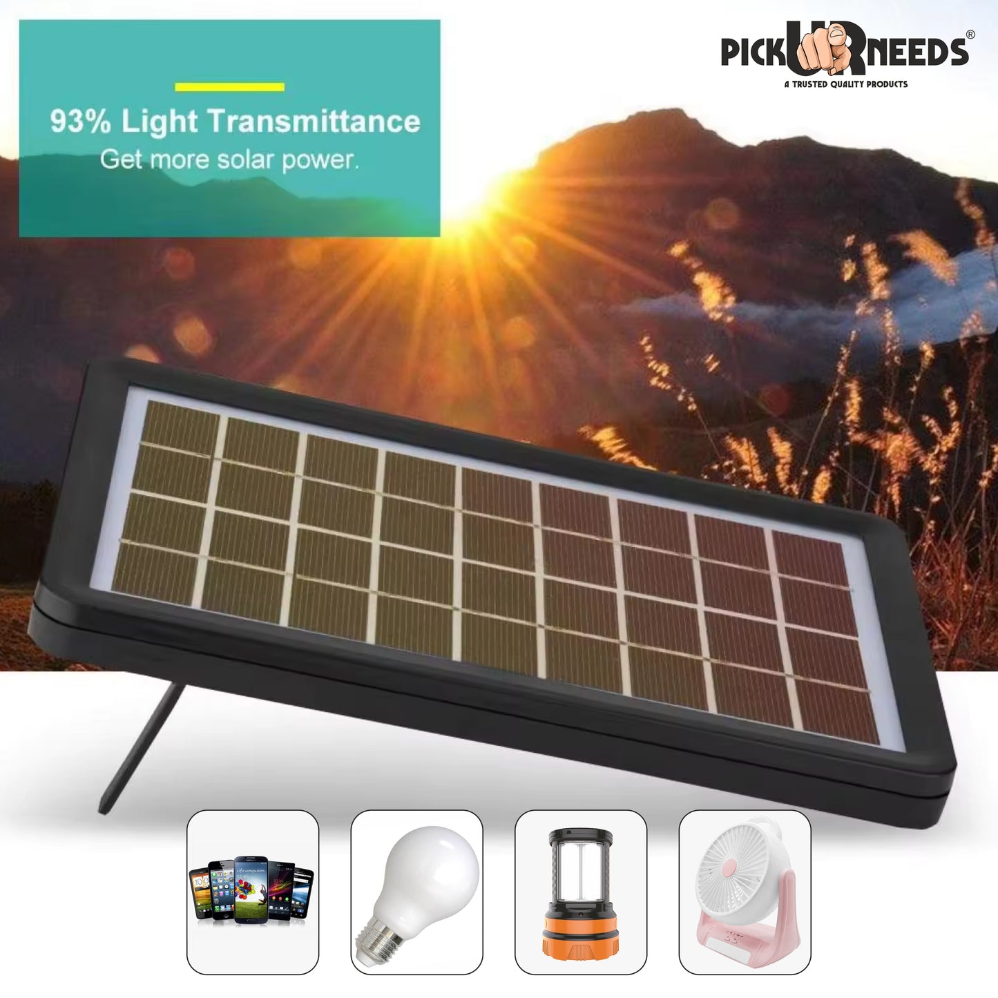Pick Ur Needs 50W Solar Rechargeable Long Range Torch With 2 Side Emergency Tube Light 6 hrs Torch Emergency Light