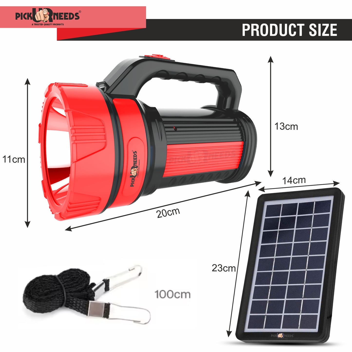 Pick Ur Needs 50W Solar Rechargeable Long Range Torch With 2 Side Emergency Tube Light 6 hrs Torch Emergency Light