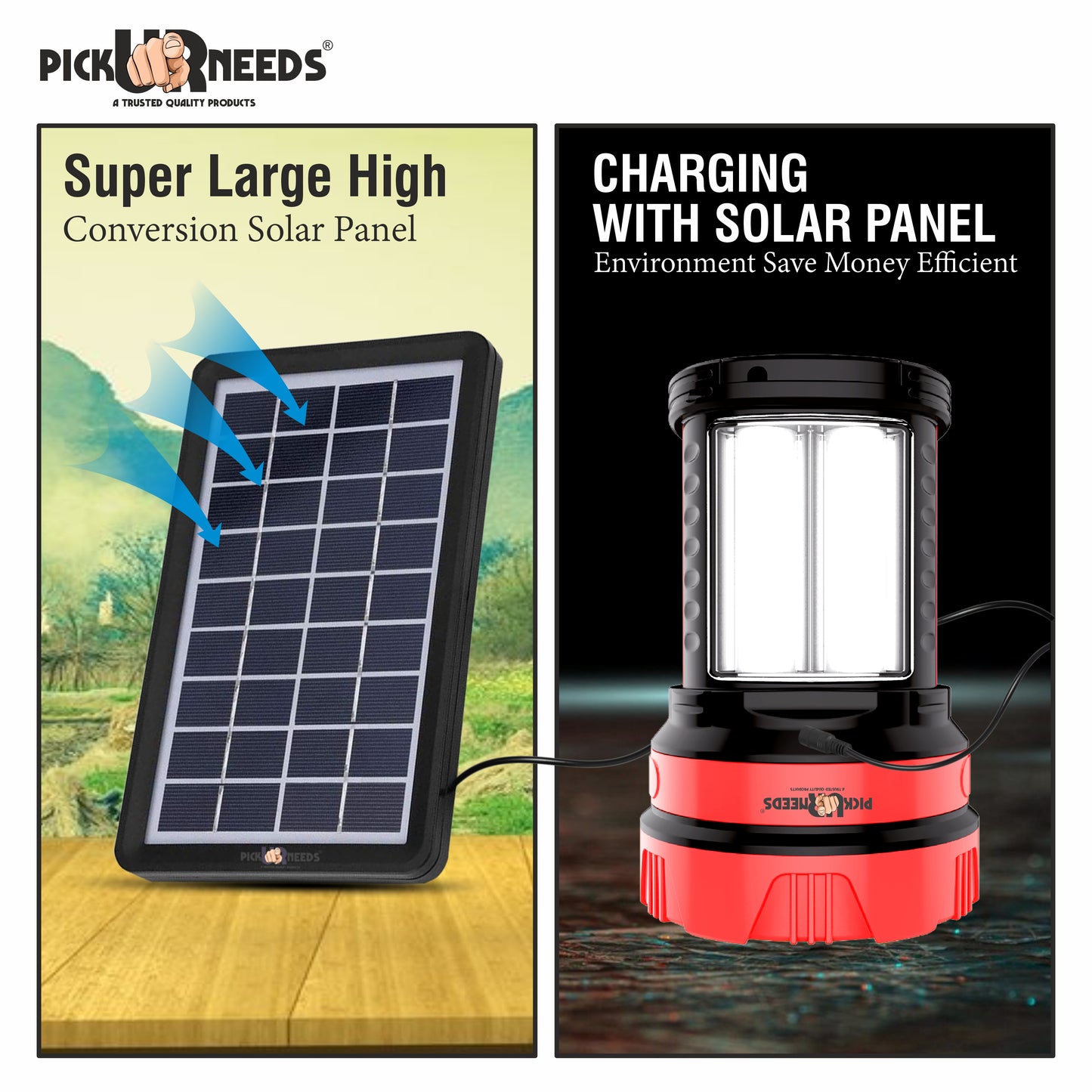 Pick Ur Needs 50W Solar Rechargeable Long Range Torch With 2 Side Emergency Tube Light 6 hrs Torch Emergency Light
