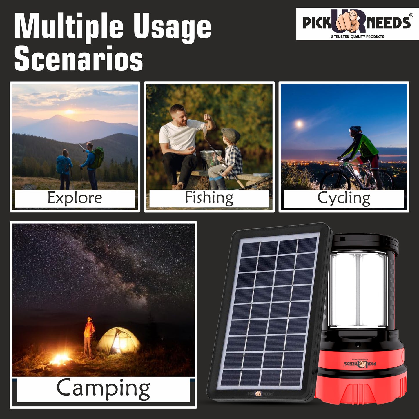 Pick Ur Needs 50W Solar Rechargeable Long Range Torch With 2 Side Emergency Tube Light 6 hrs Torch Emergency Light