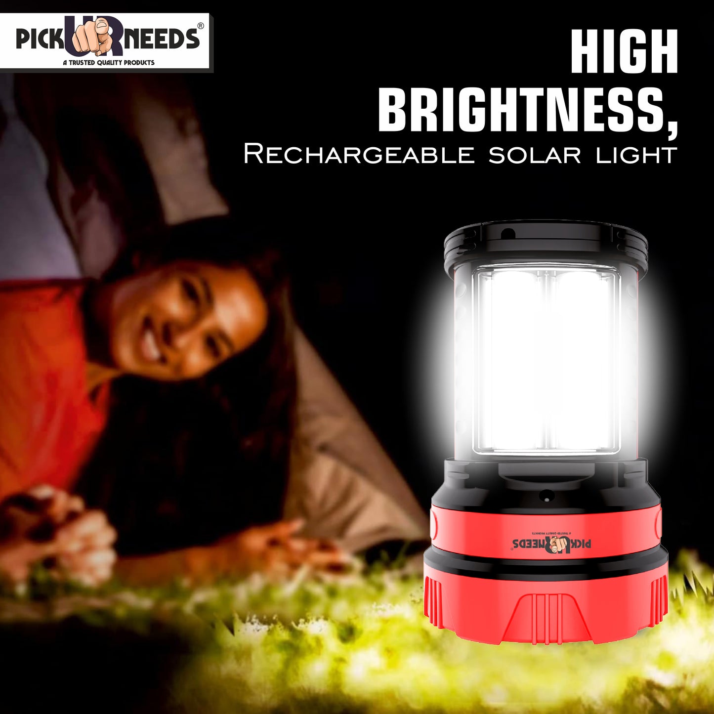 Pick Ur Needs 50W Solar Rechargeable Long Range Torch With 2 Side Emergency Tube Light 6 hrs Torch Emergency Light