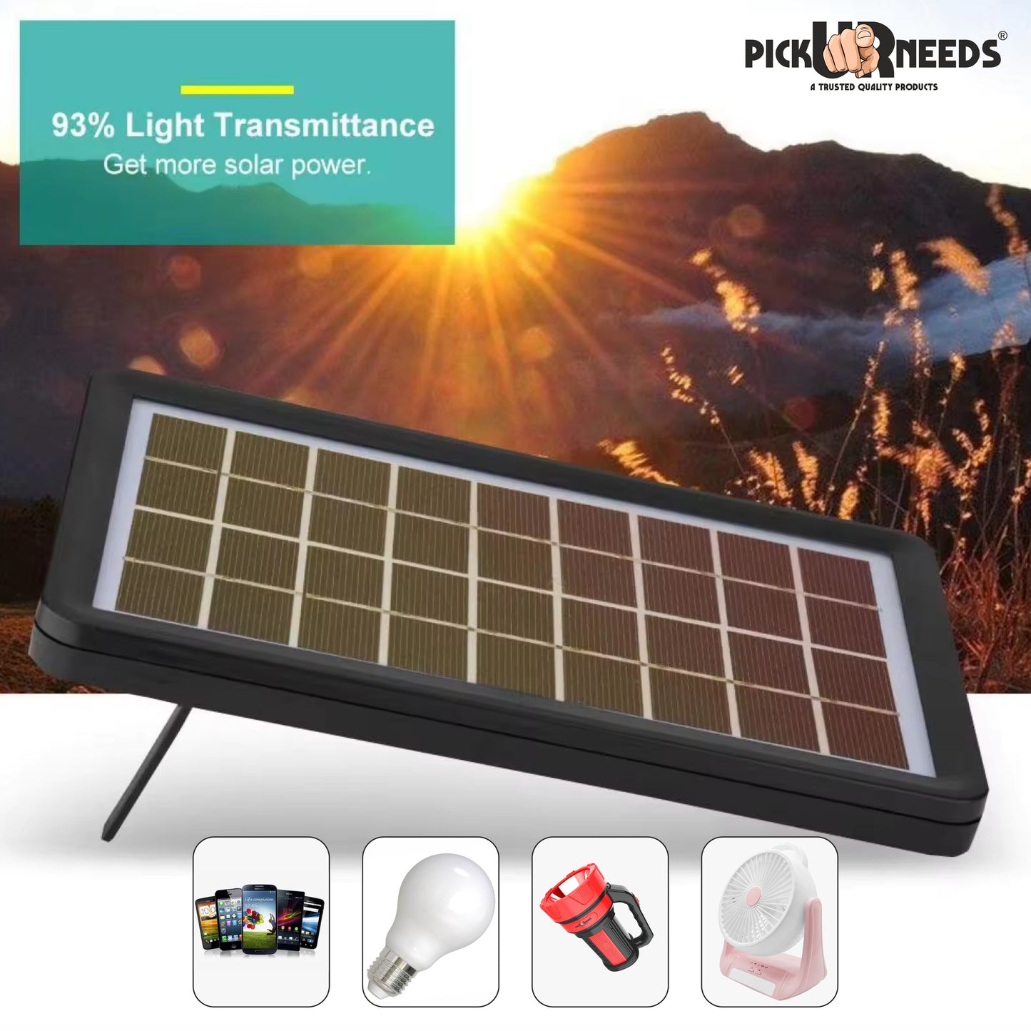 Pick Ur Needs 50W Solar Rechargeable Long Range Torch With 2 Side Emergency Tube Light 6 hrs Torch Emergency Light