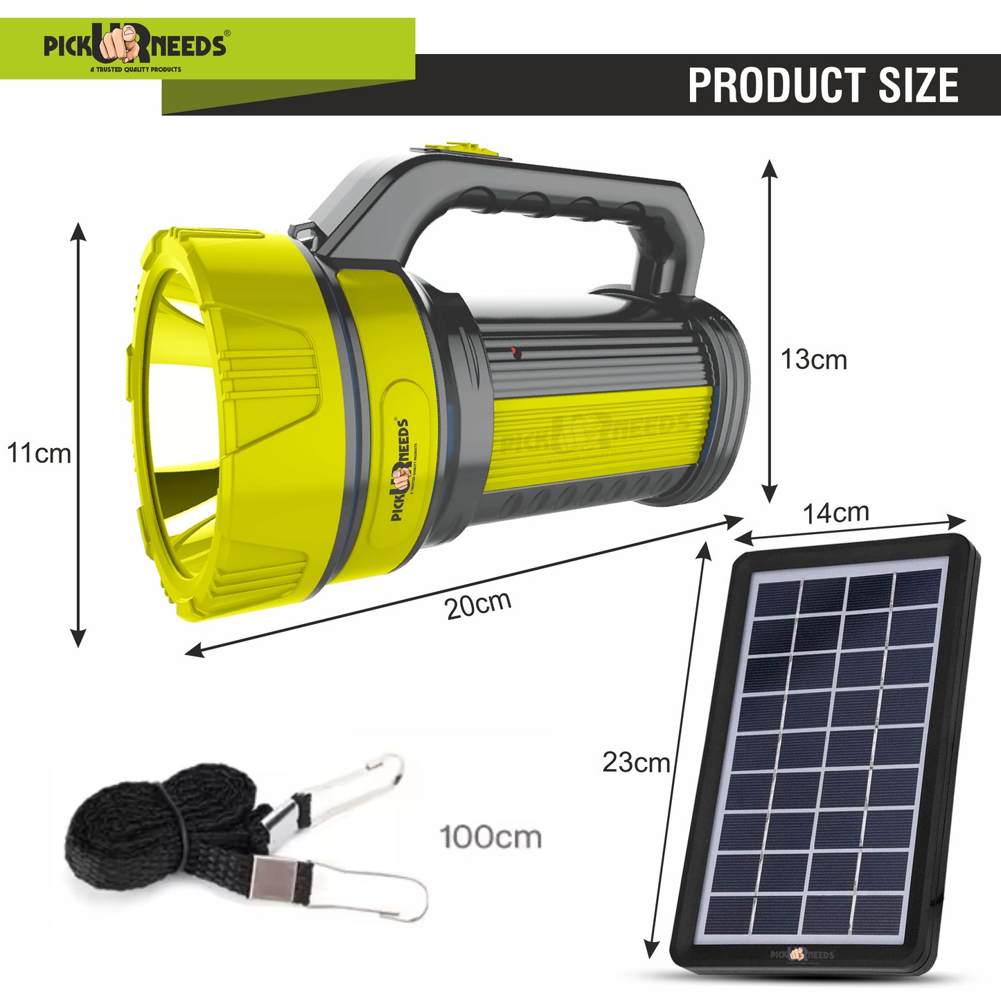 Pick Ur Needs 50W Solar Rechargeable Long Range Torch With 2 Side Emergency Tube Light 6 hrs Torch Emergency Light