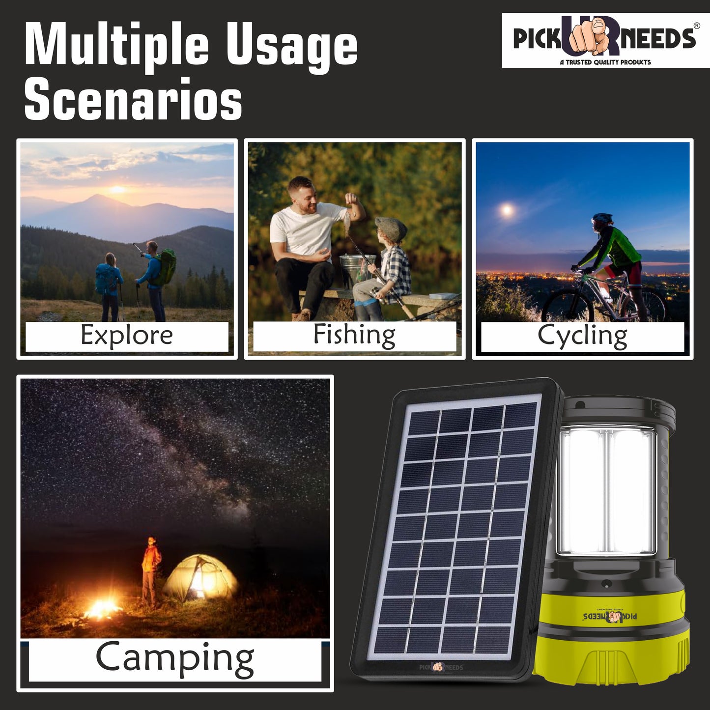 Pick Ur Needs 50W Solar Rechargeable Long Range Torch With 2 Side Emergency Tube Light 6 hrs Torch Emergency Light