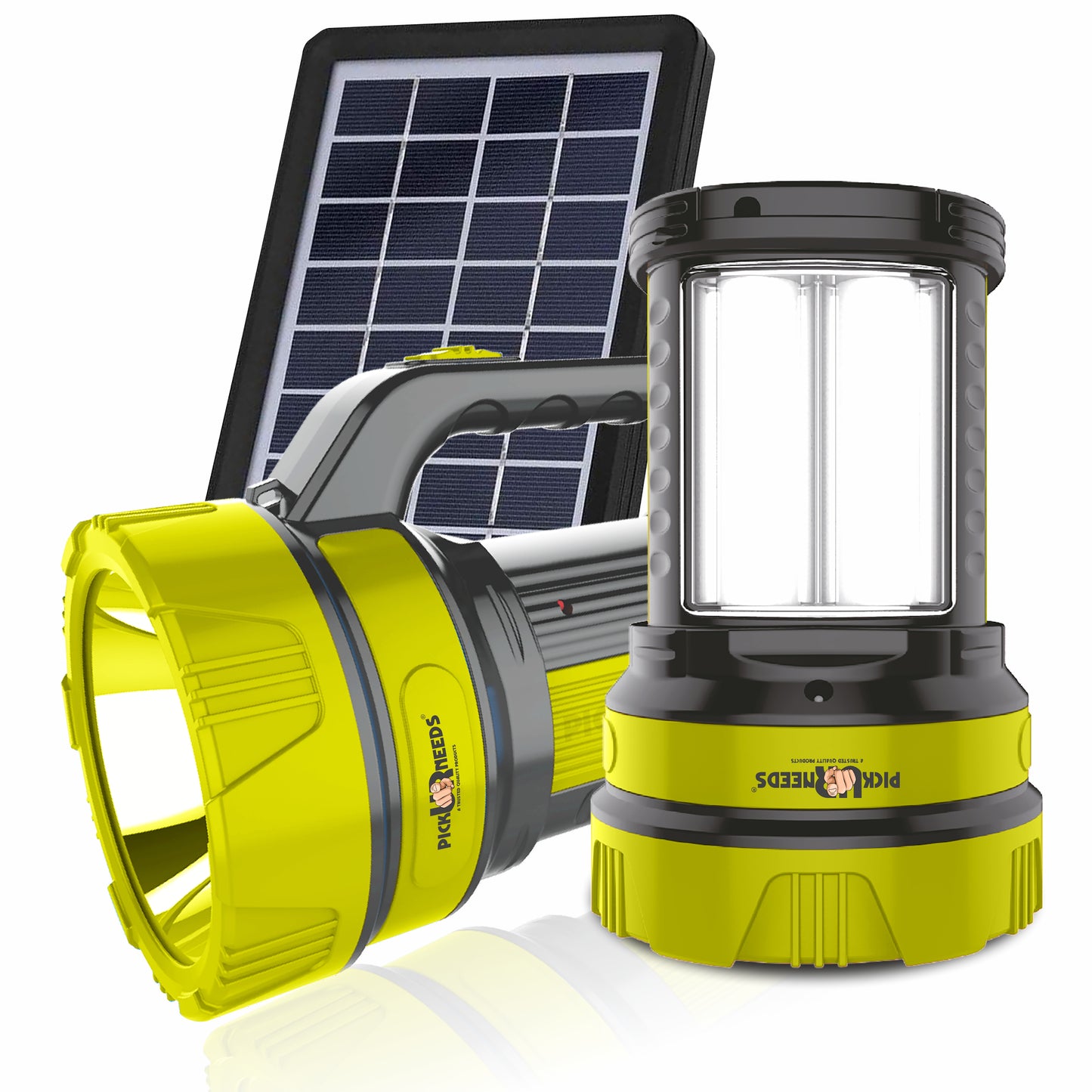 Pick Ur Needs 50W Solar Rechargeable Long Range Torch With 2 Side Emergency Tube Light 6 hrs Torch Emergency Light