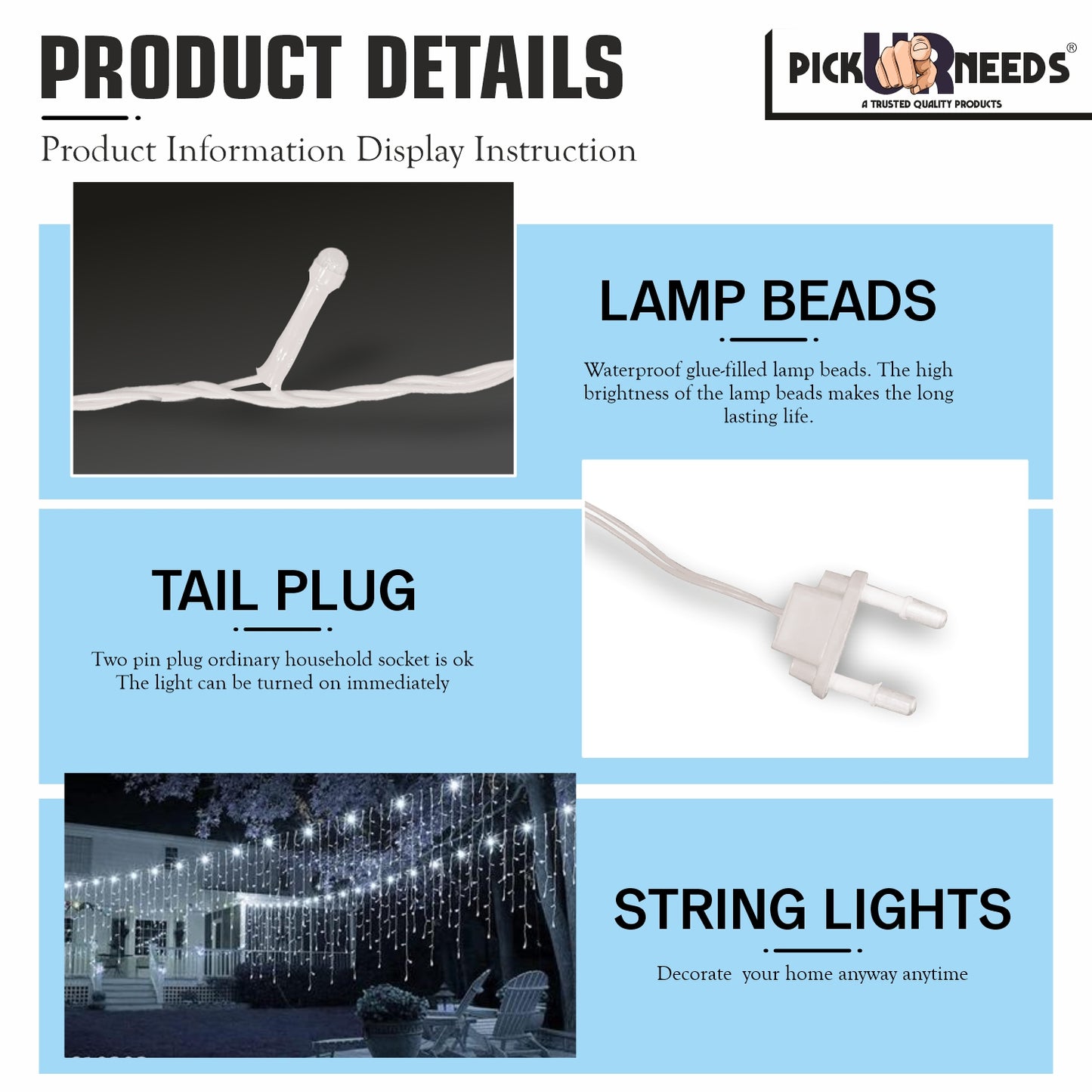 Pick Ur Needs 74 LEDs 10 m Blue Steady String Rice Lights