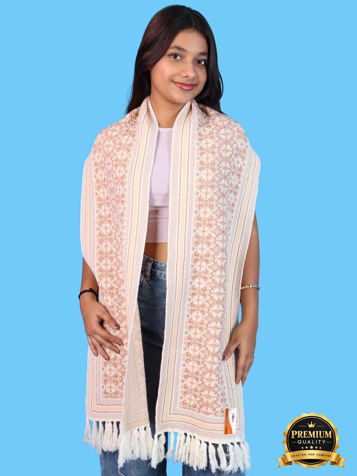 Pick Ur Needs Womens & Girls Super Soft Knitted Woolen Muffler Warm Winter Neck Scarf with Elegant Printed Design & Tassels