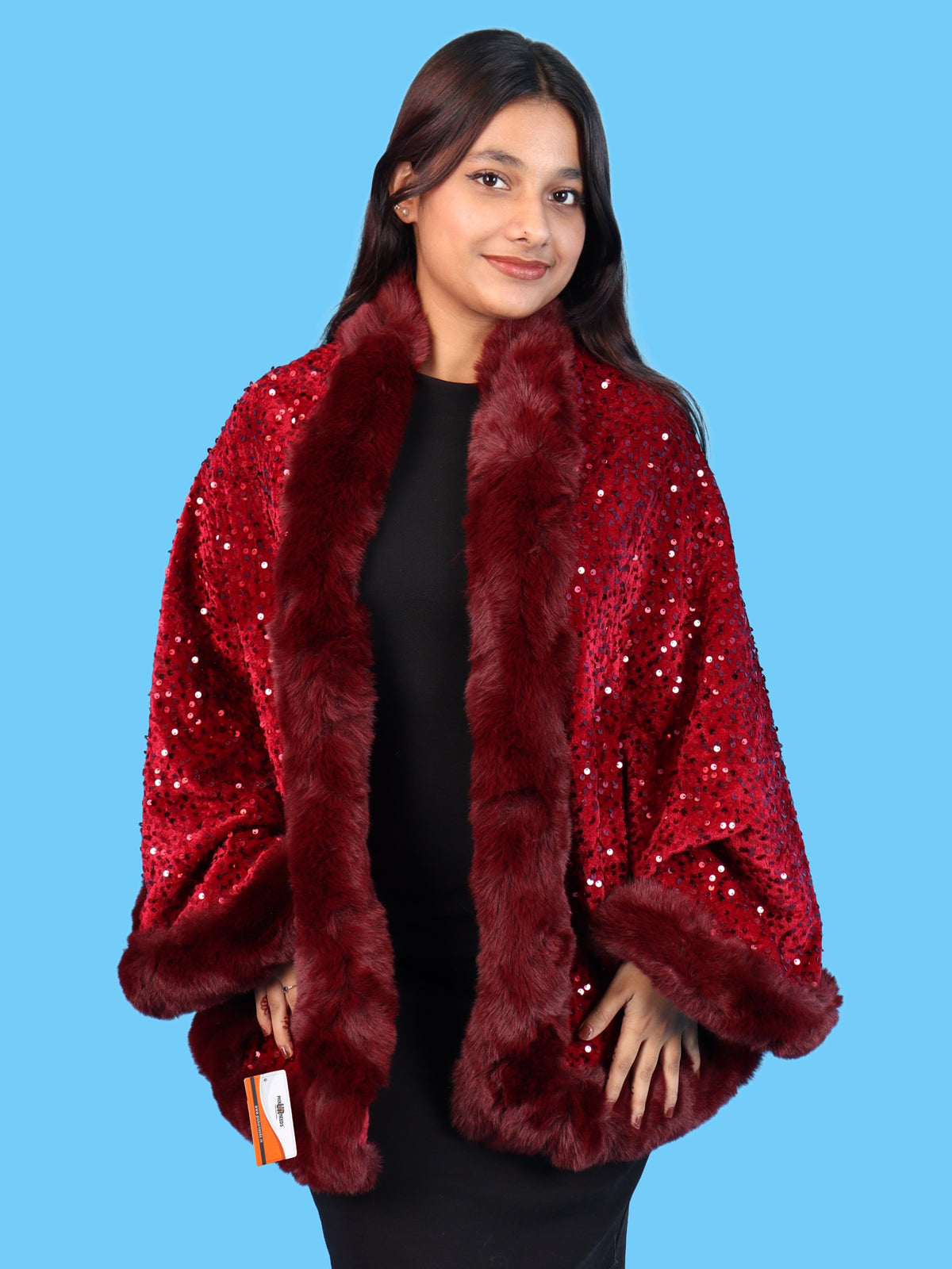 Pick Ur Needs Luxury Shrug for Women Sequin Outerwear with Soft Fur Collar Shawl Evening Wrap Poncho