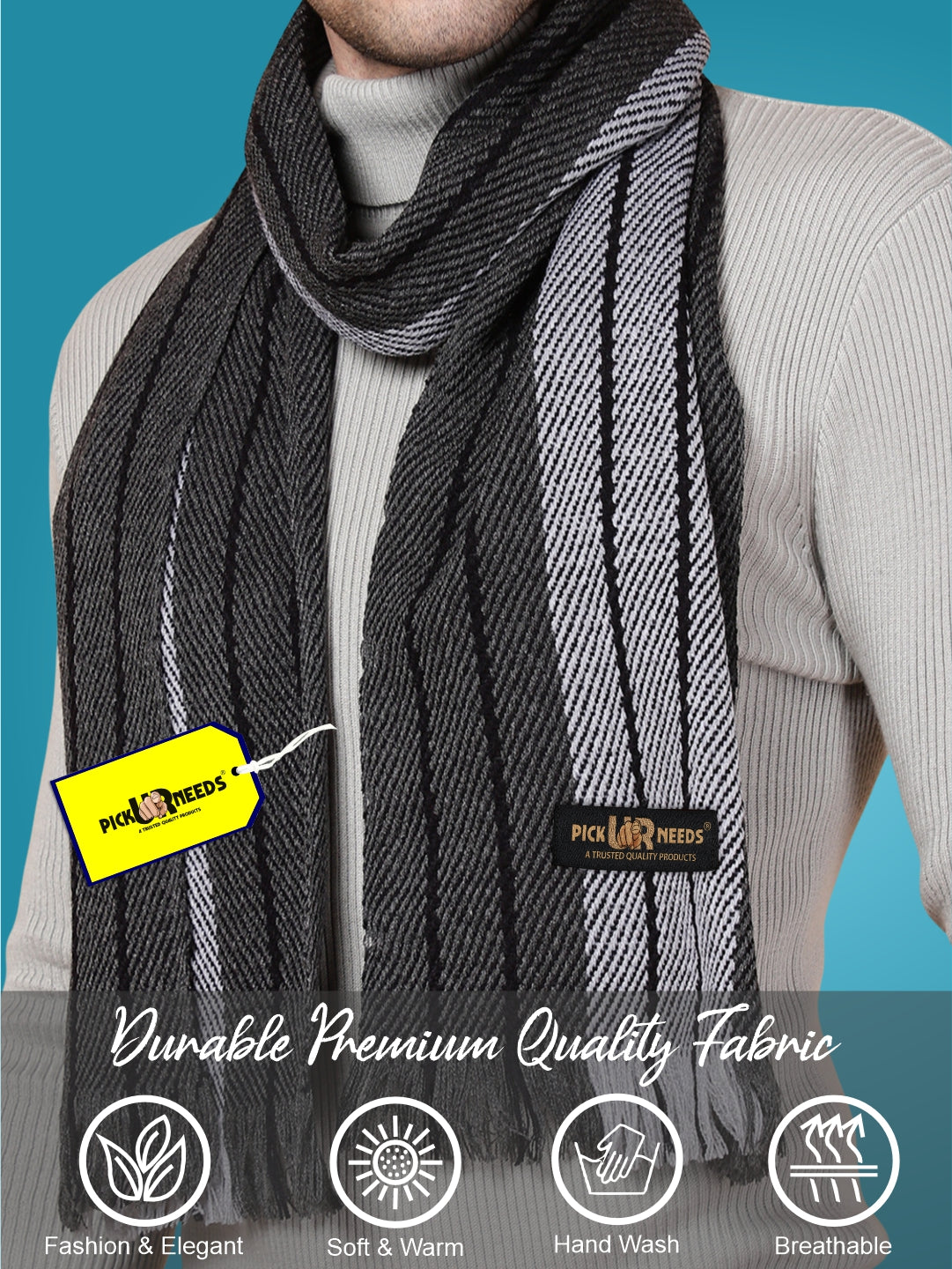 Pick Ur Needs Premium Men's Warm And Stylish Woolen Muffler With Multicolour Stripes And Stylish Tussles Ends