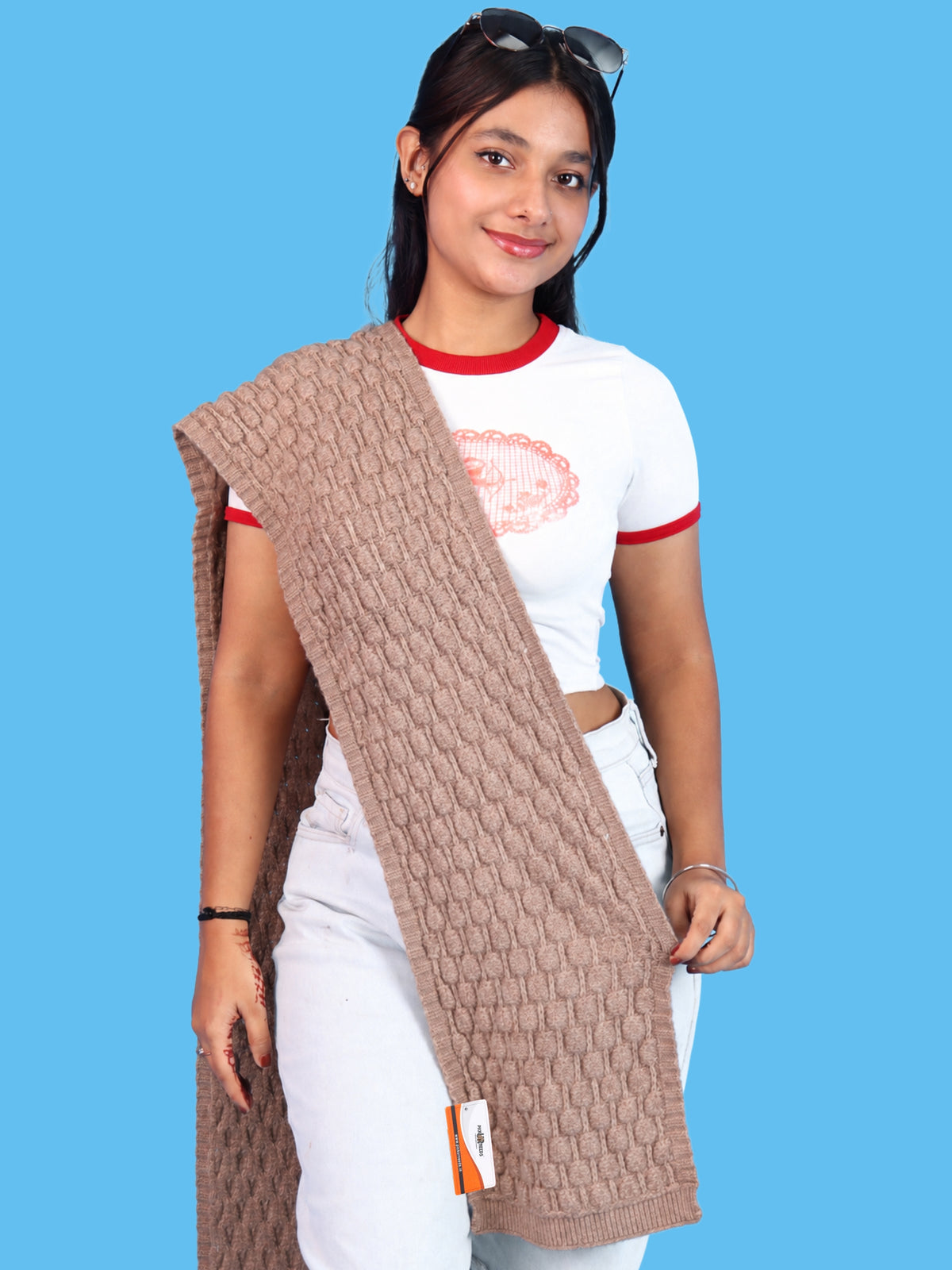 Pick Ur Needs Women and Girls Knitted Winter Muffler, Textured Woollen Scarf with Elegant Woven Pattern, Soft Warm Lightweight Neck Wrap