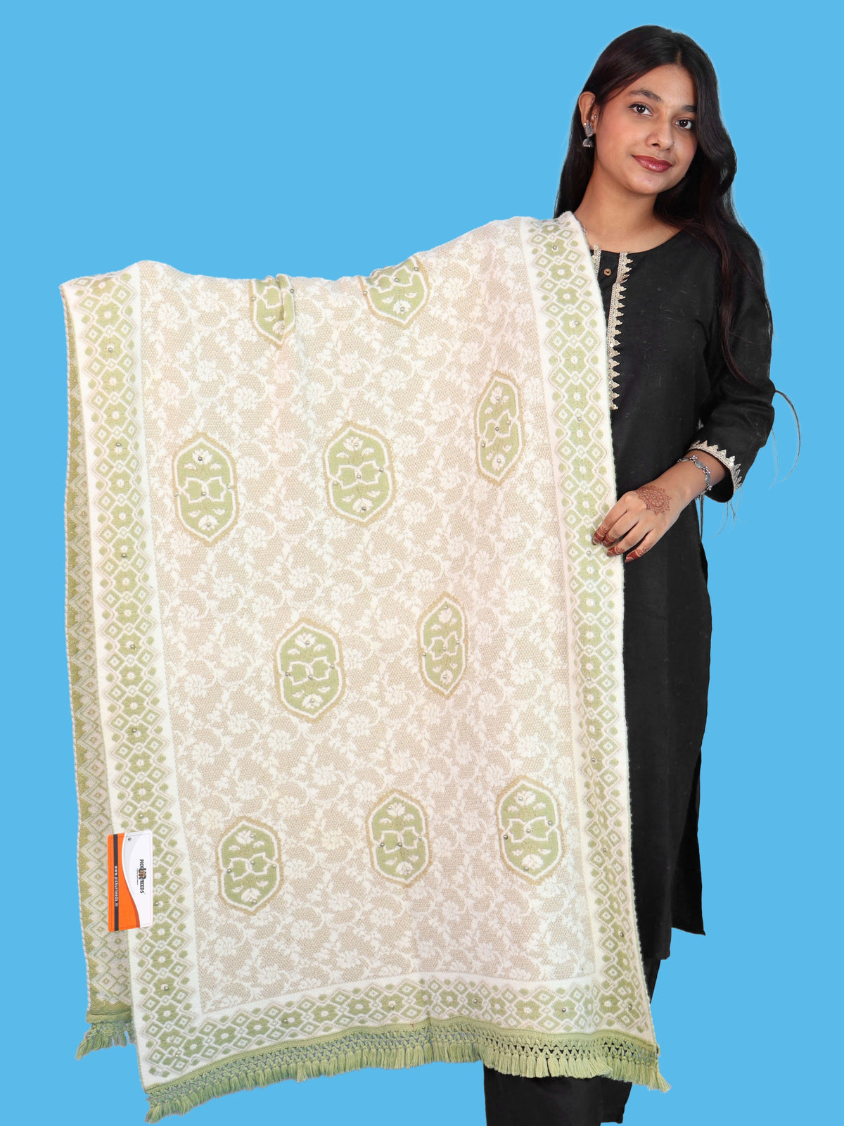 Pick Ur Needs Printed Women’s Woolen Shawl with Elegant Floral Pattern & Fur Border