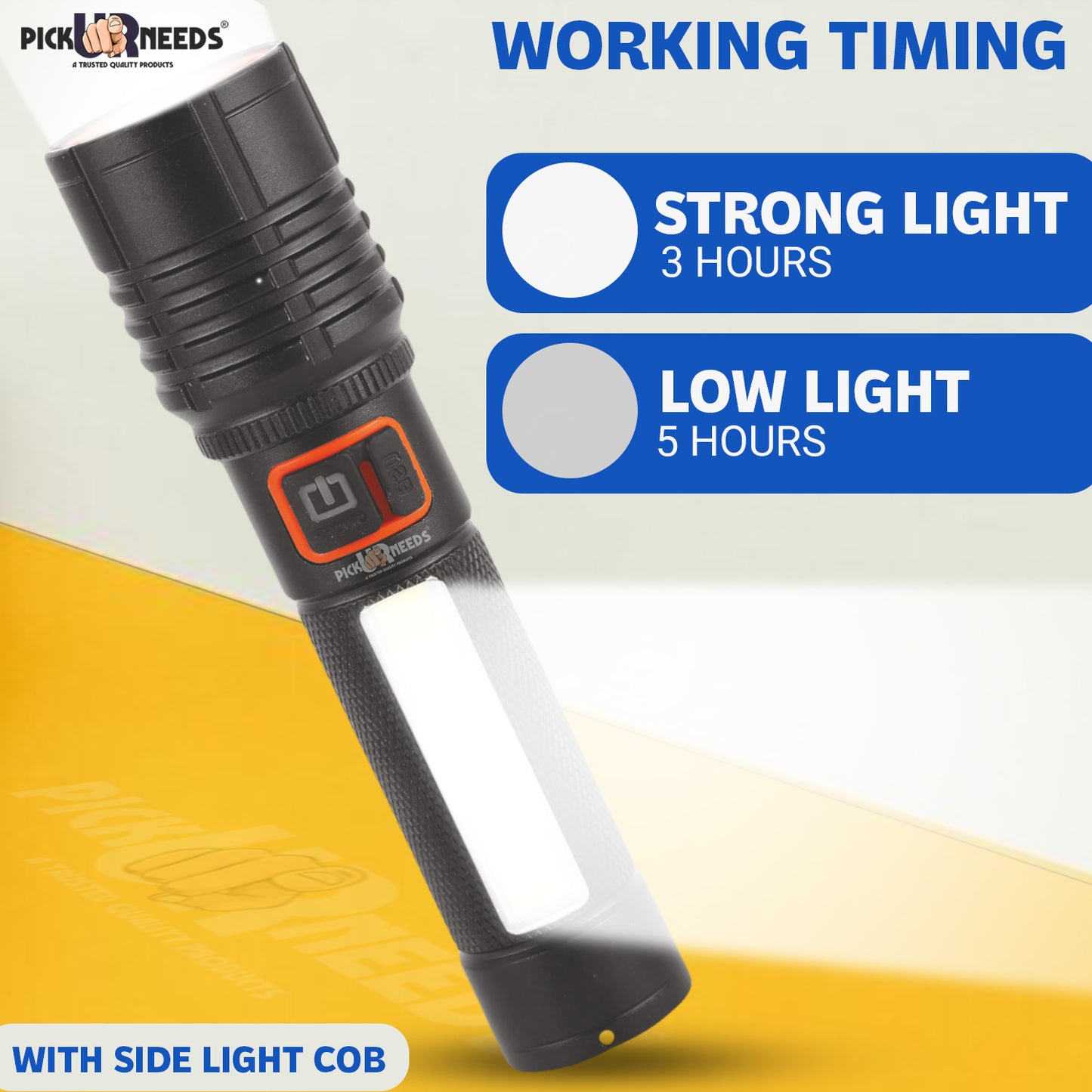 Pick Ur Needs Rechargeable 100W Small Search Metal Torch+ COB 3 Brightness Mode LED Light 3 hrs Torch Emergency Light