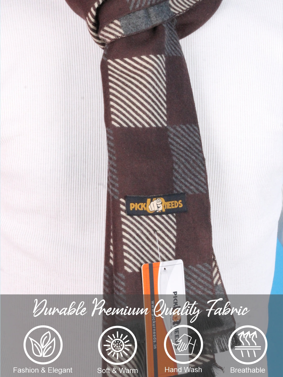 Pick Ur Needs Wool Blend Muffler for Men Soft Winter Scarf with Elegant Checks All-Day Comfort