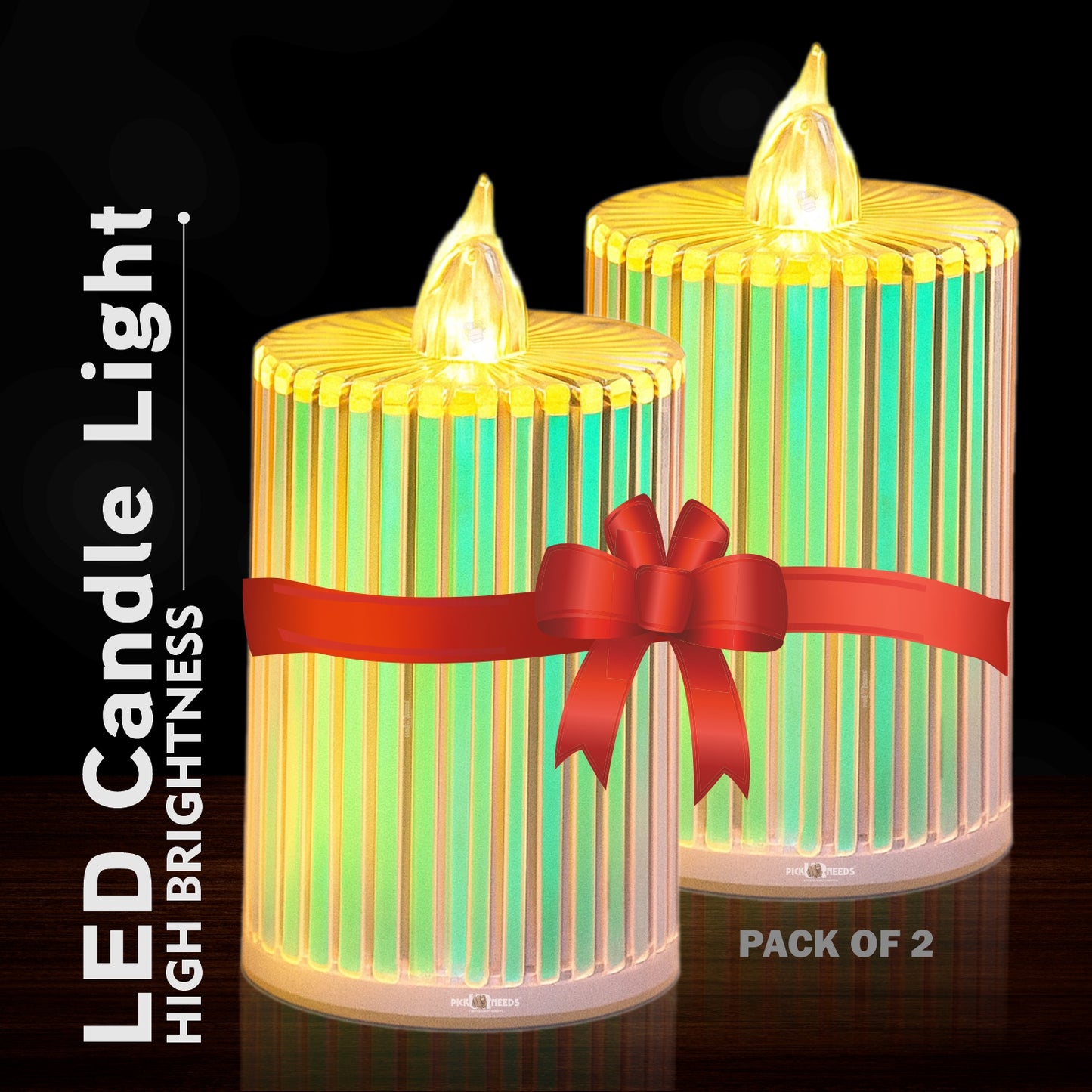 Pick Ur Needs Flameless LED Candle Light with Warm Yellow Flickering Artificial Candle for Home Decor, Festival & Romantic Lighting Pack of 2