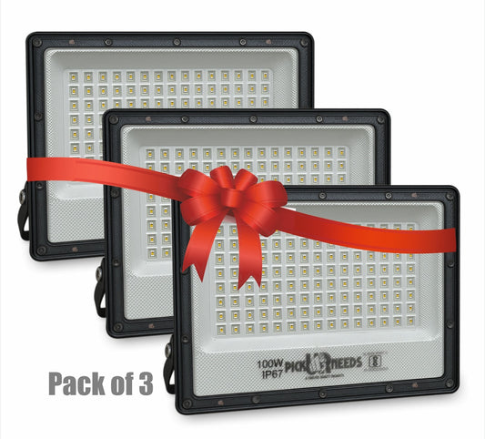 Pick Ur Needs 100W Lens Flood Light With Extension Bracket 120 Bright SMD LED IP67 Waterproof 0 hrs Flood Lamp Emergency Light  (White) pack of 3
