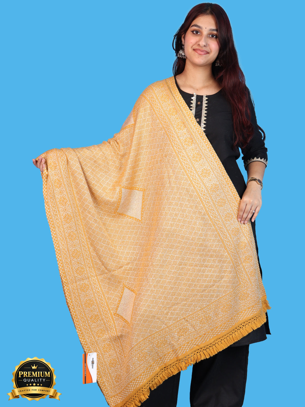 Pick Ur Needs Women & Girls Designer Shawl Stole with Elegant Woven Floral & Geometric Pattern, Soft Warm Winter Wrap with Fringed Border, Stylish Shoulder Scarf for Ladies