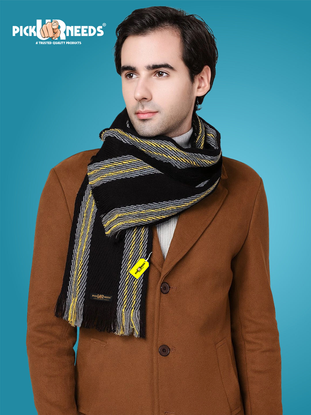Pick Ur Needs Premium Men's Warm And Stylish Woolen Muffler With Multicolour Stripes And Stylish Tussles Ends