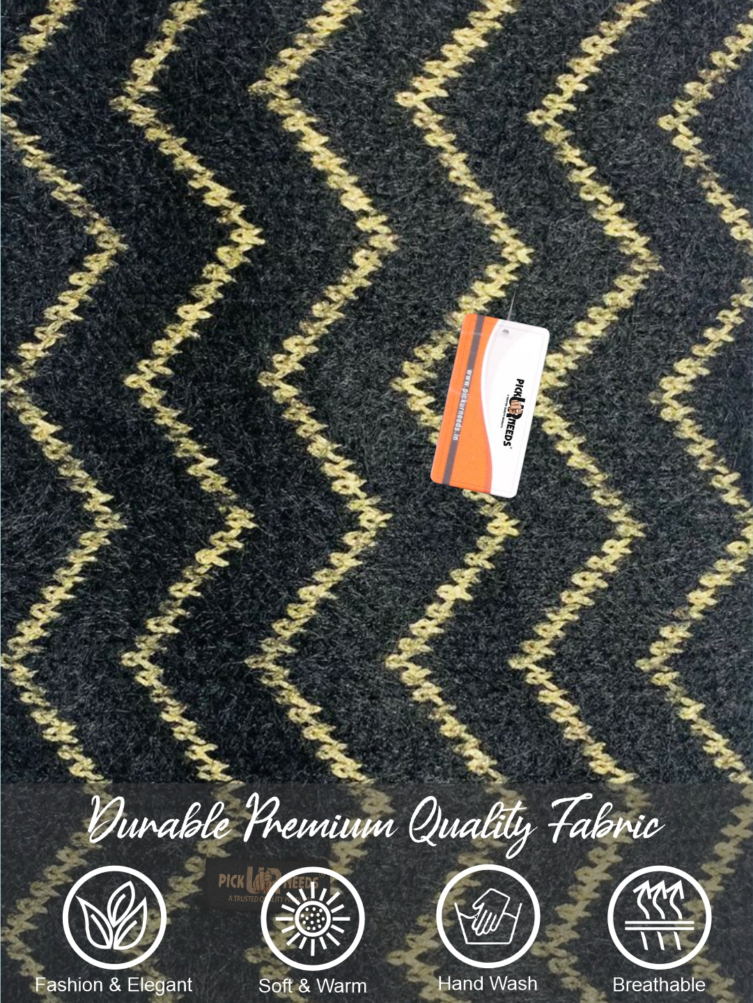 Pick Ur Needs Premium Woolen Winter Muffler with Gold Zigzag Pattern | Soft, Warm & Stylish Scarf for Women
