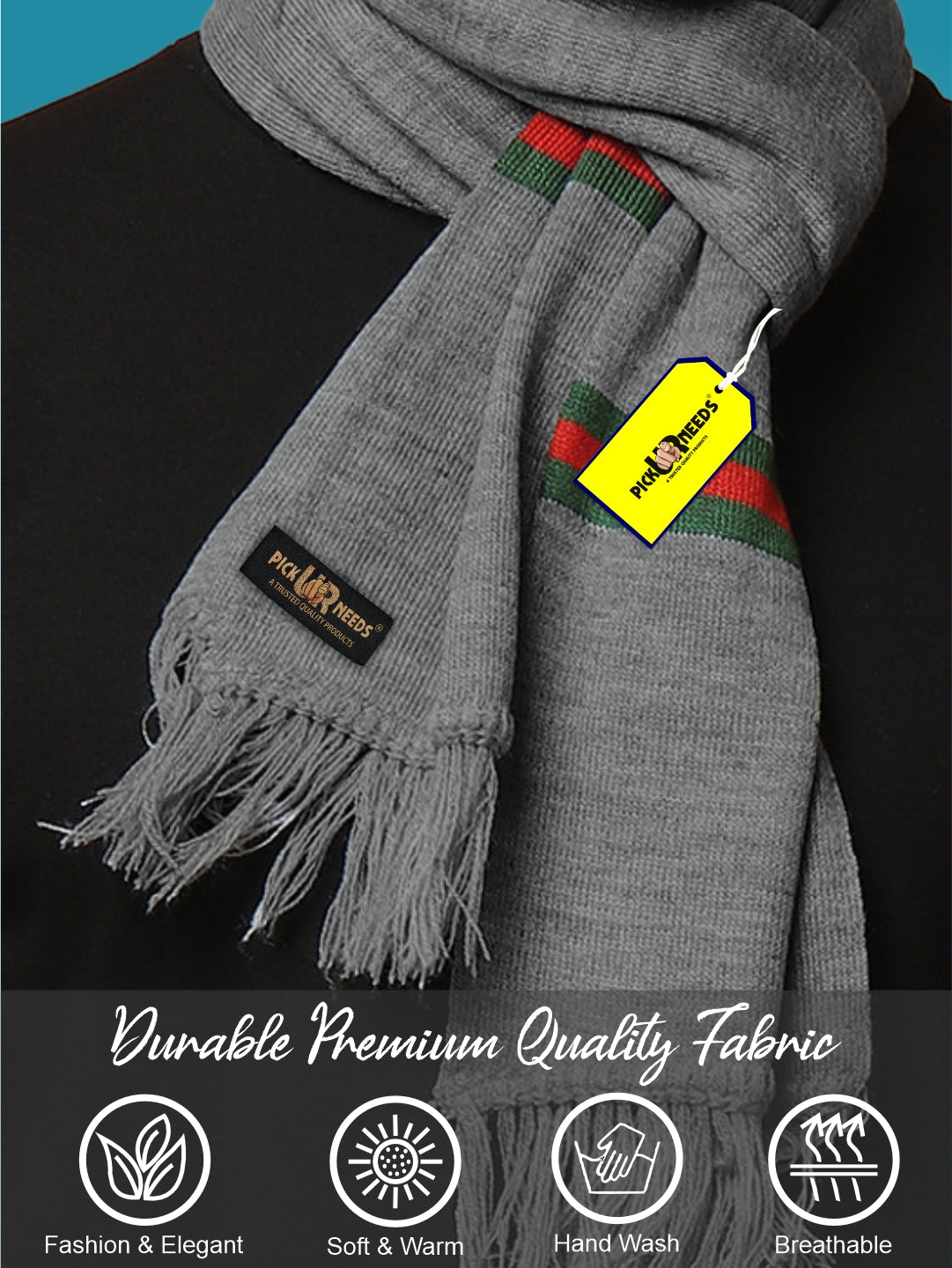 Pick Ur Needs Premium Woolen Muffler for Men Soft Warm Winter Scarf Stylish Striped Design Long & Comfortable Neck Wrap